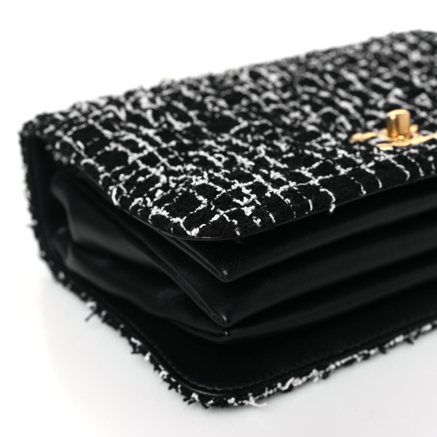 Tweed Lambskin Quilted Top Handle Flap Black White