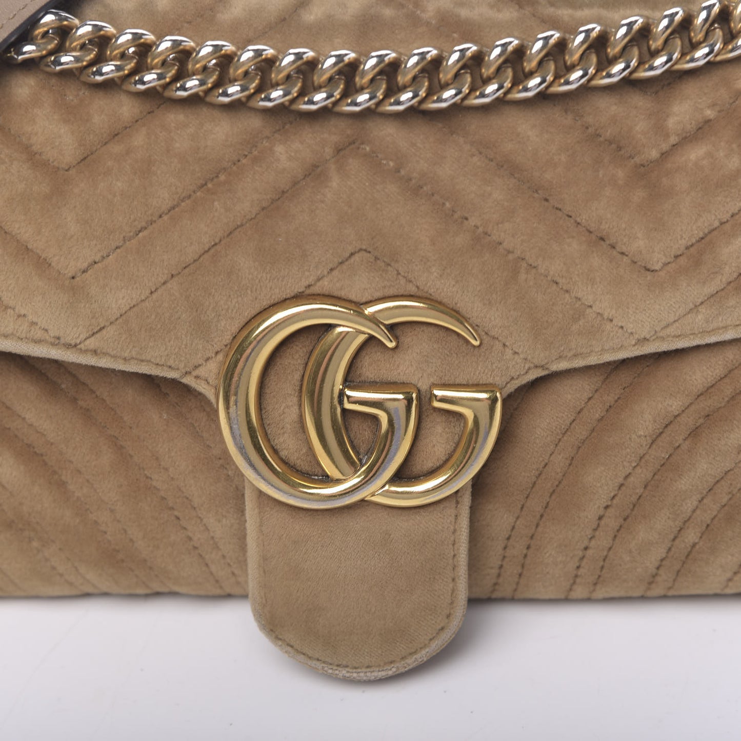 Velvet Matelasse Small GG Marmont Shoulder Bag Taupe