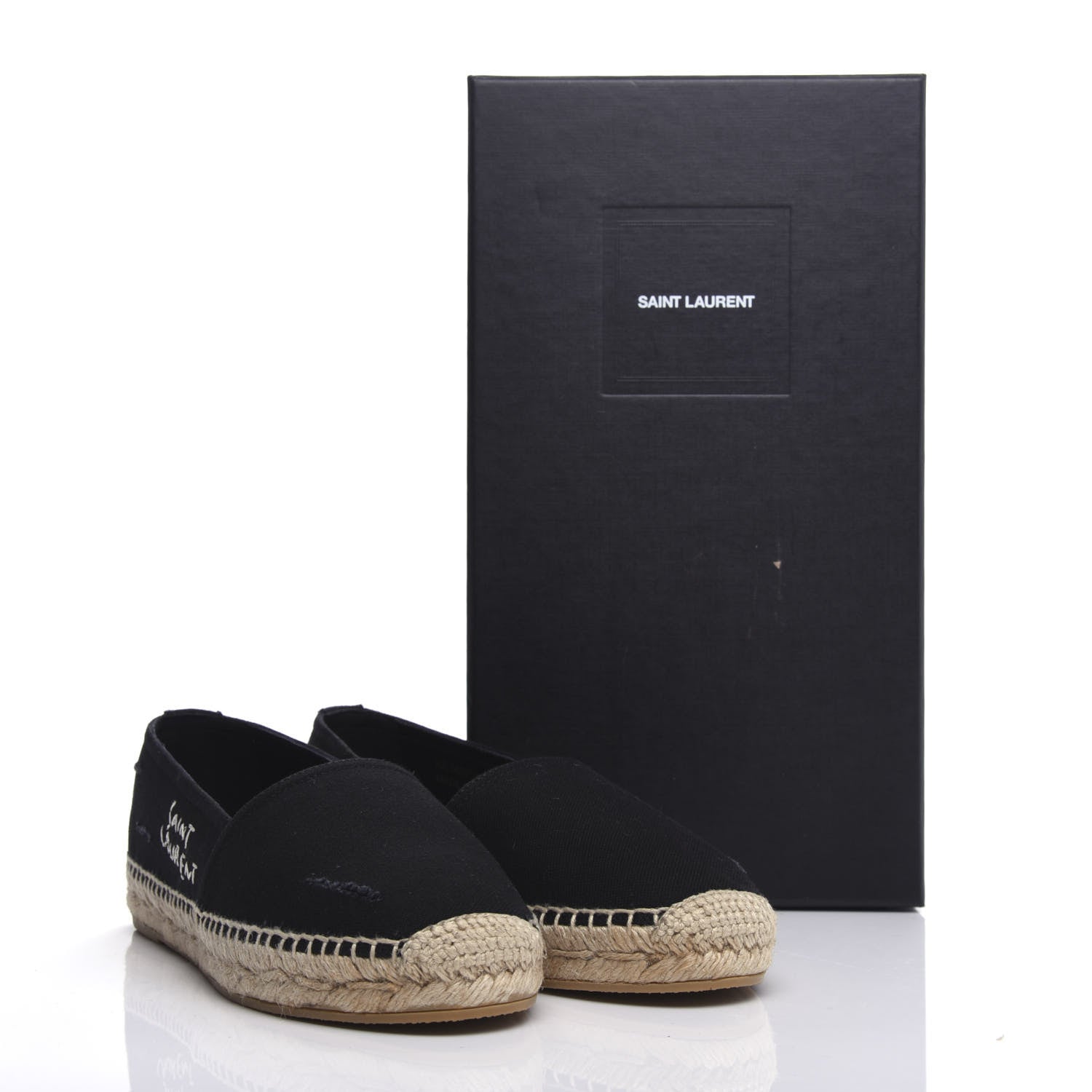 Saint Laurent Canvas Elba Logo Embroidered Espadrilles 35 Black 10 of 10