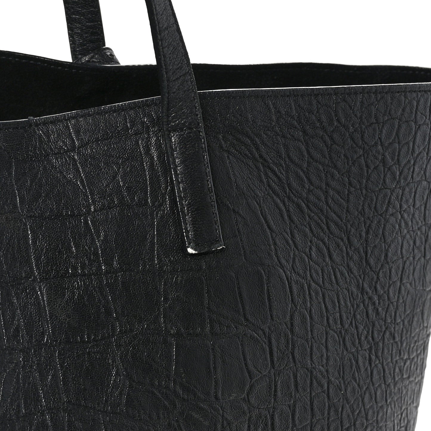 Calfskin Crocodile Embossed Large Shopper Tote Black