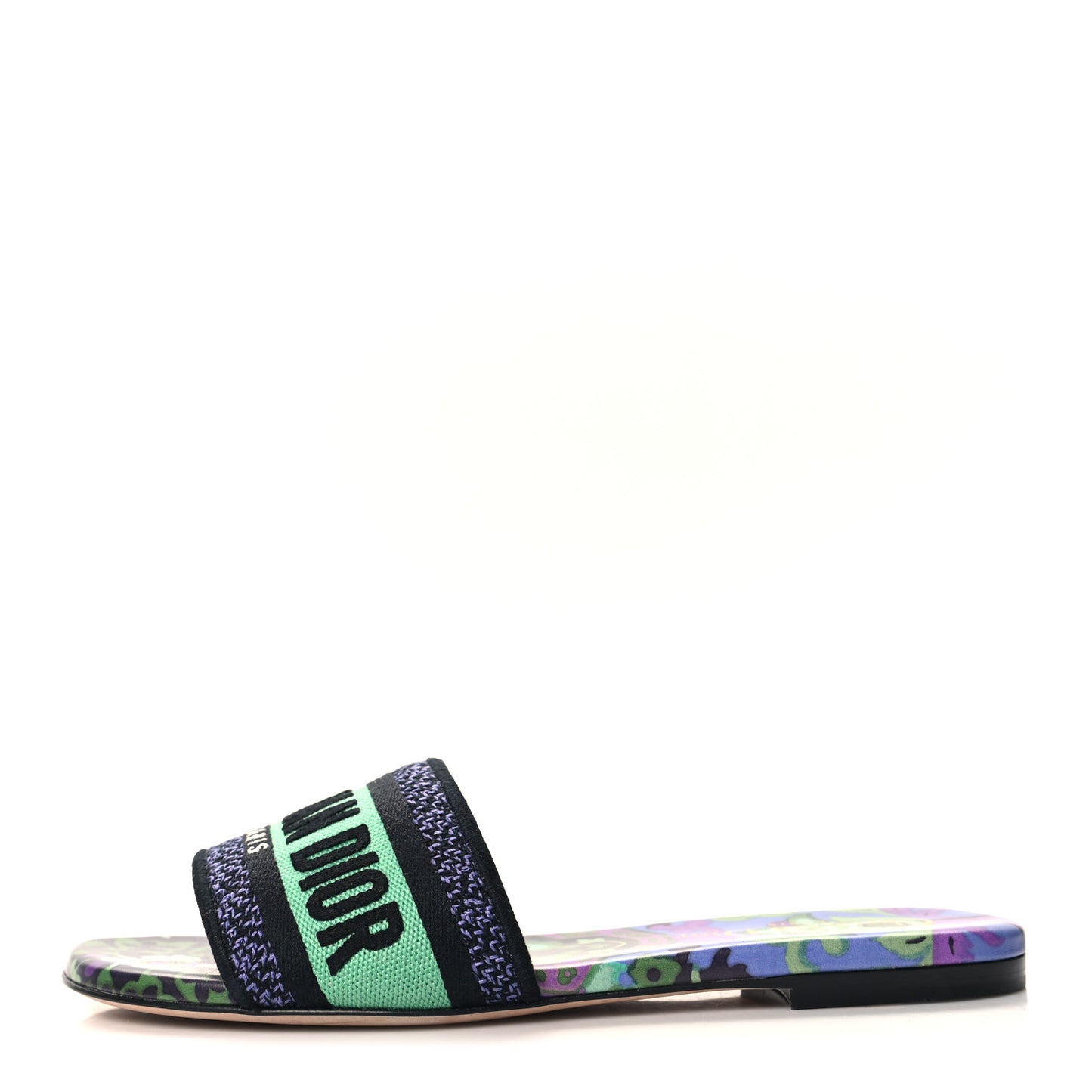 Canvas Toile de Jouy Voyage Embroidered Dway Flat Slide Sandals 36 Purple Multicolor