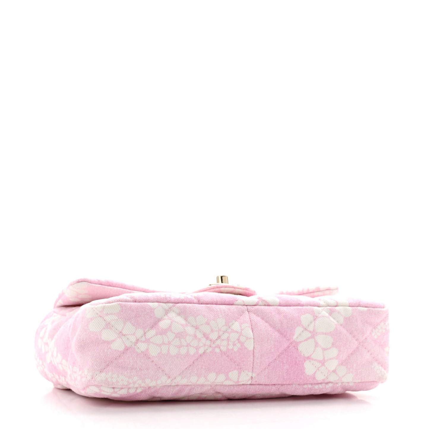 Printed Denim Quilted Flap Bag Pink White