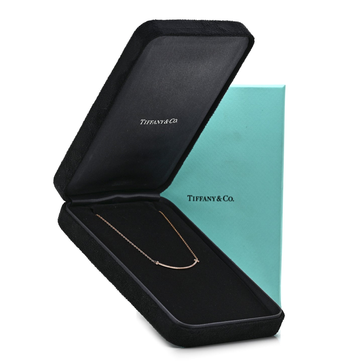 18K Rose Gold Diamond Small T Smile Pendant Necklace