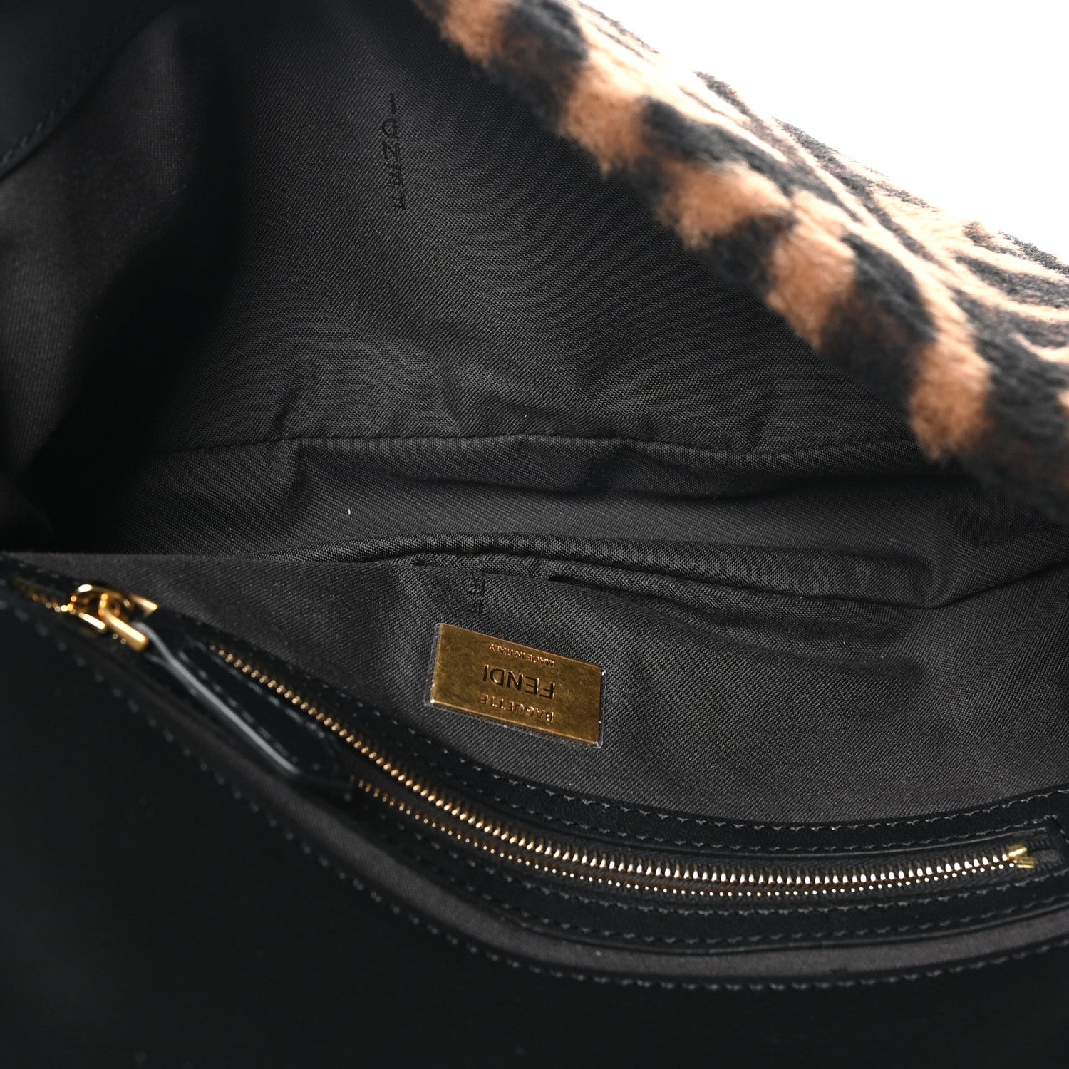 Fendi Shearling Vitello Dolce Macro FF 1974 Baguette Tobacco Black 5 of 10