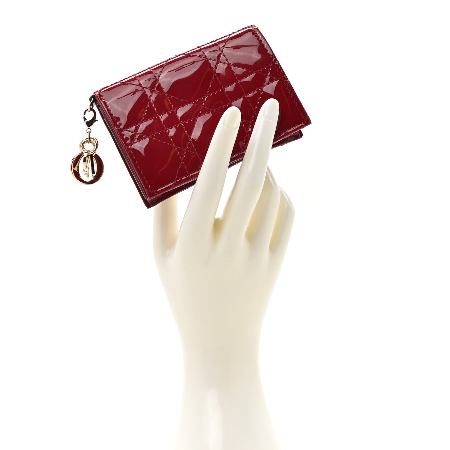 Patent Cannage Small Lady Dior Flap Card Holder Scarlet
