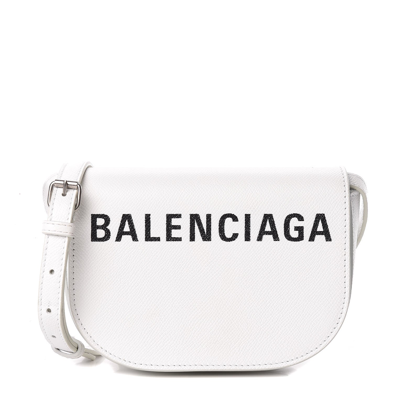 Balenciaga Grained Calfskin Logo Print Ville Day Bag XS White
