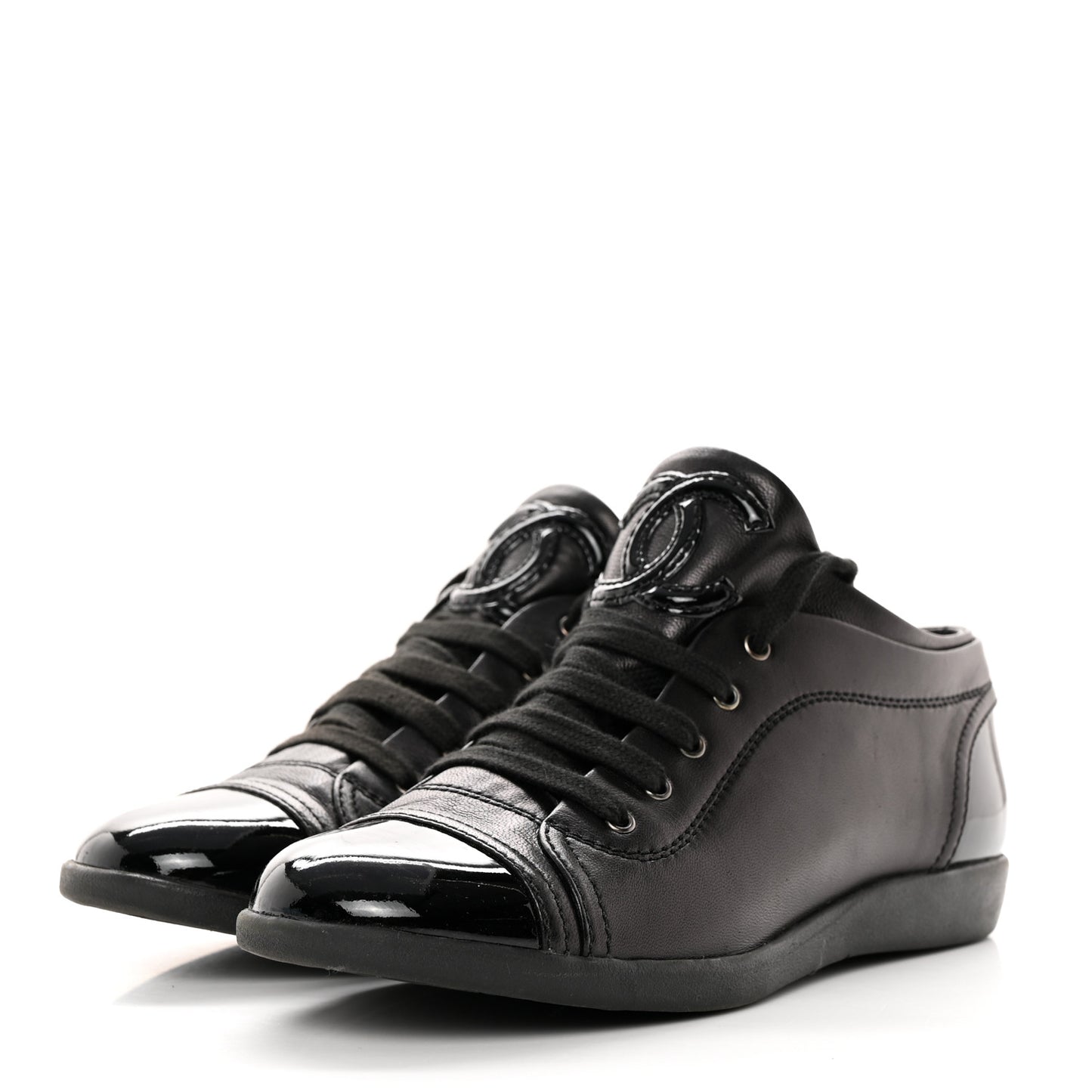 Lambskin Patent Cap Toe CC Sneakers 36 Black