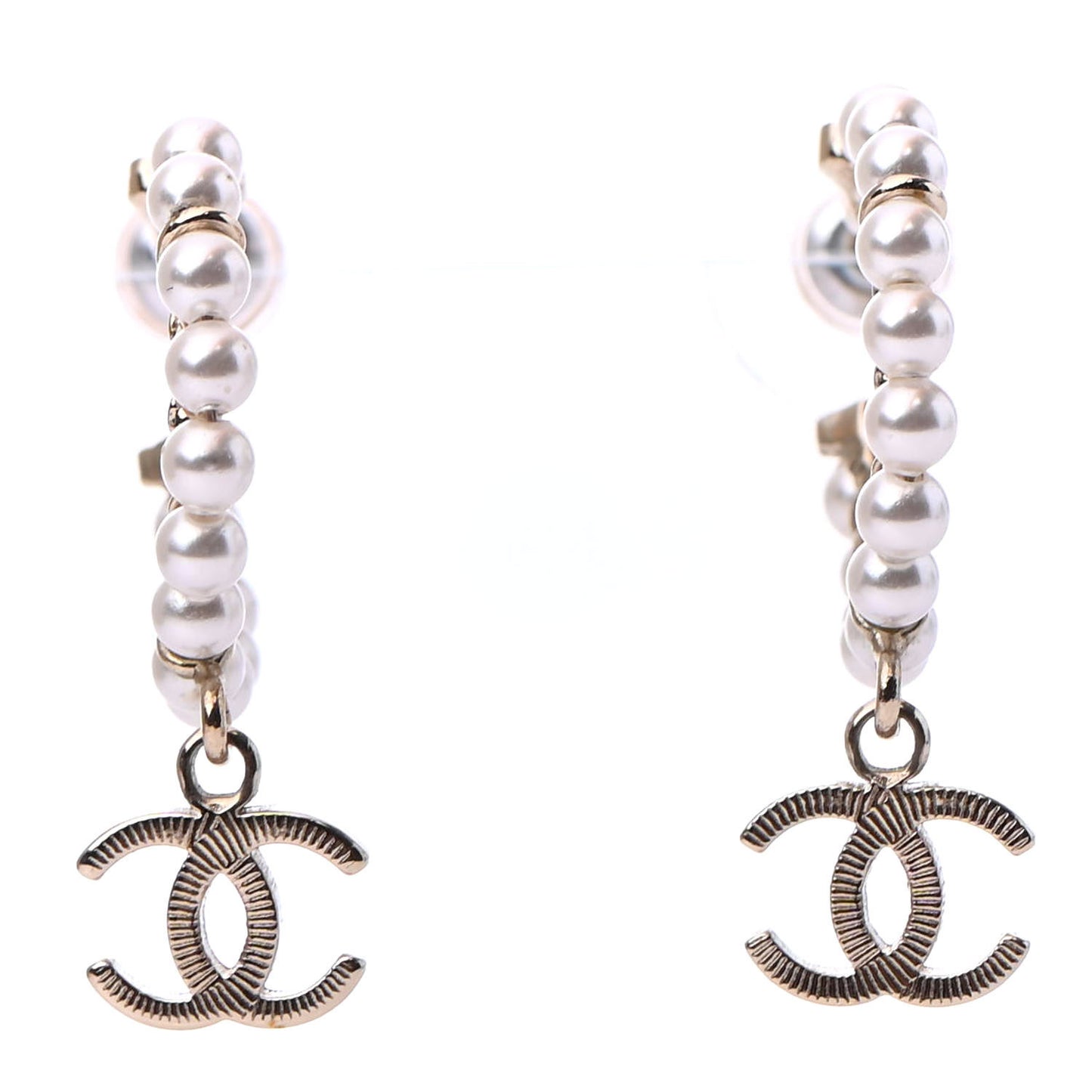 Pearl Charms CC Hoop Earrings Gold
