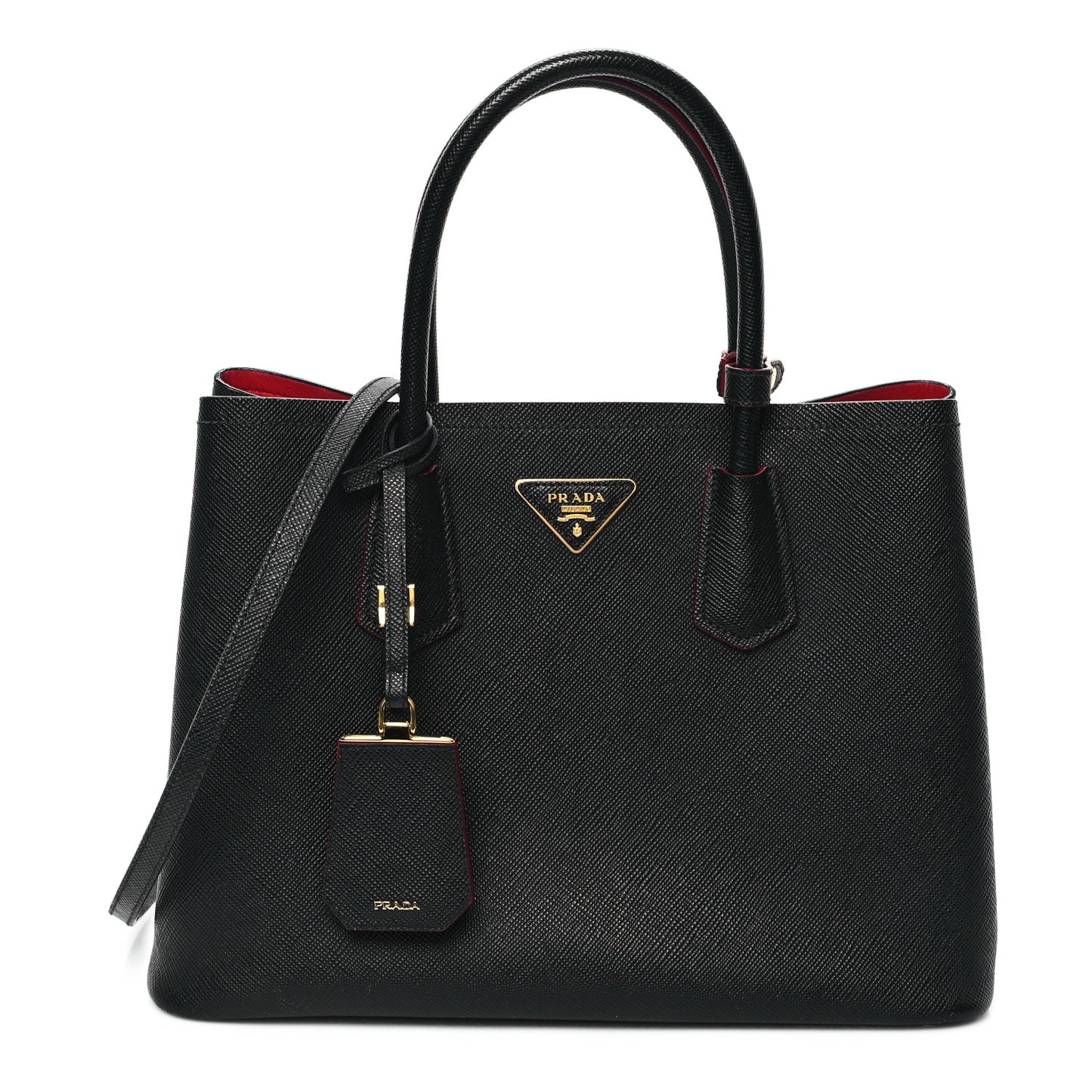 Saffiano Cuir Medium Double Bag Black Fuoco