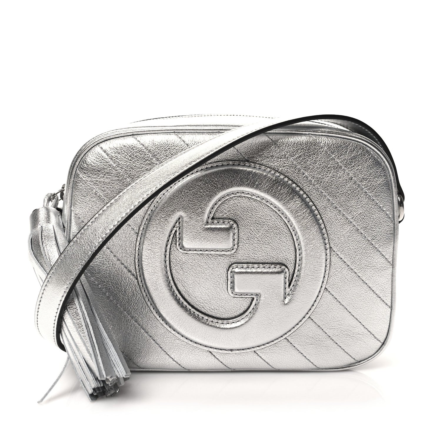 Metallic Sakai Be Green Calfskin Diagonal Stitched Small Blondie Shoulder Bag Silver