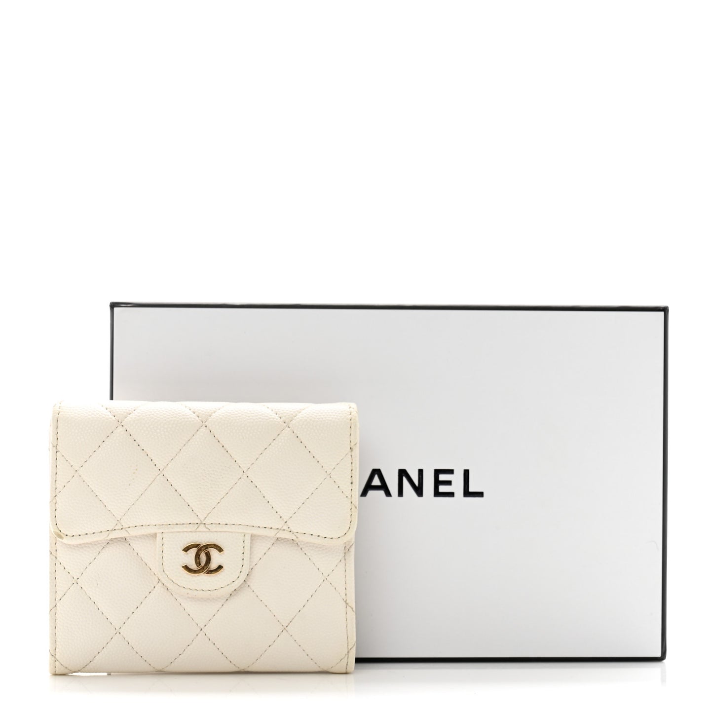 Caviar Quilted Compact Flap Wallet White