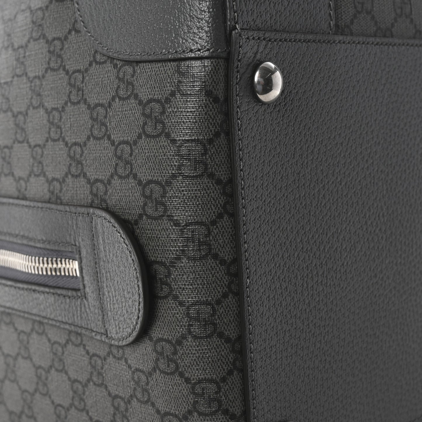 GG Supreme Monogram Textured Dollar Calfskin Large Savoy Duffle Bag Grey Black Graphite Grey
