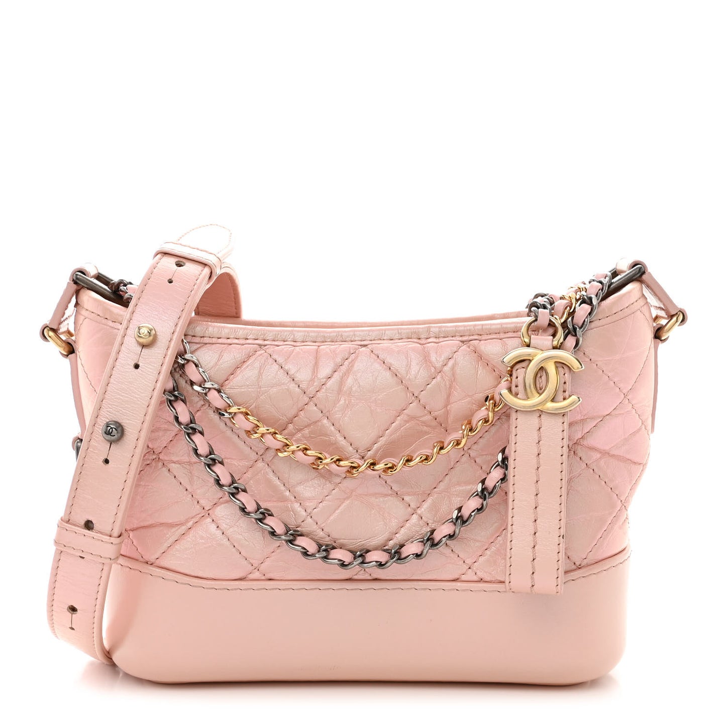 Iridescent Aged Calfskin Quilted Small Gabrielle Hobo Rose