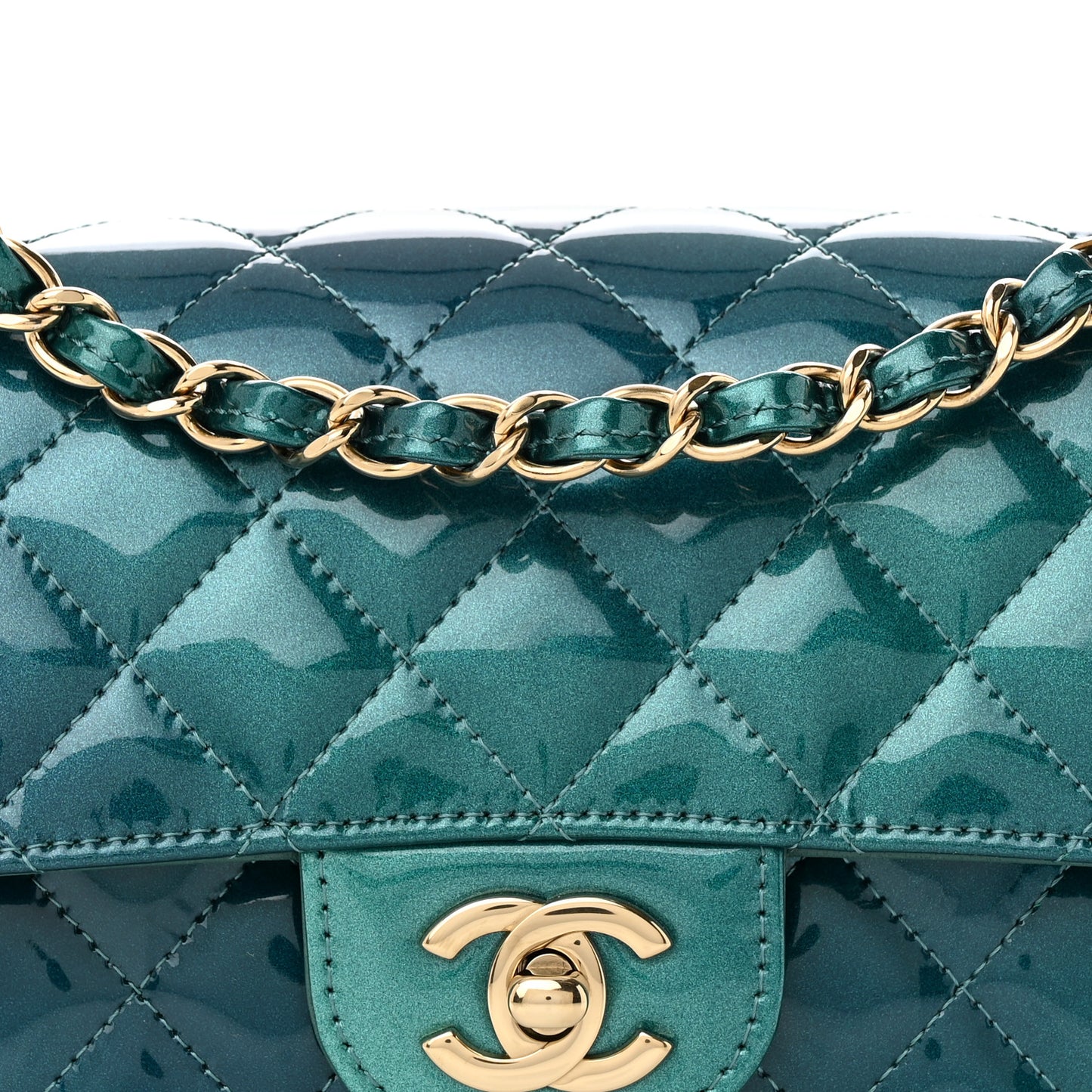 Shaded Patent Calfskin Quilted Mini Rectangular Flap Green Blue
