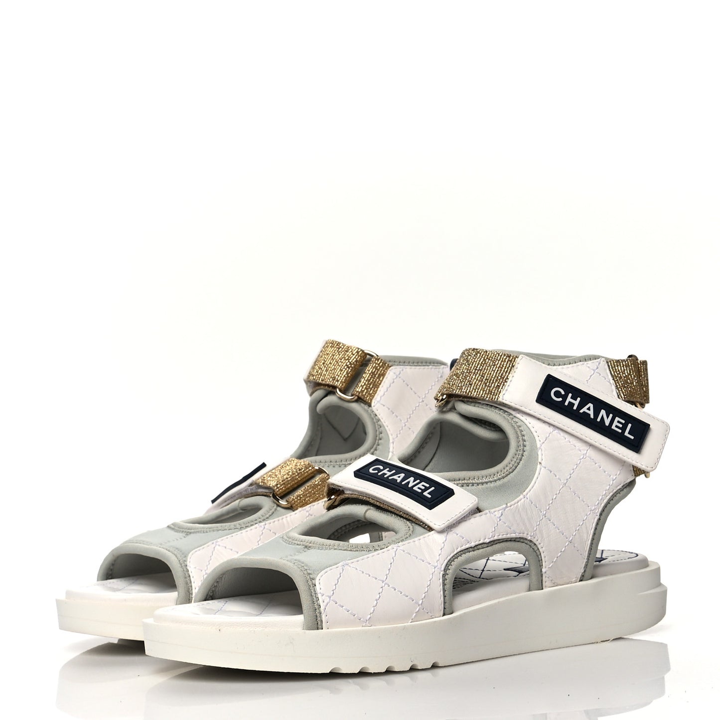 Goatskin Fabric Gladiator Sandals 38 White Light Grey Navy Blue
