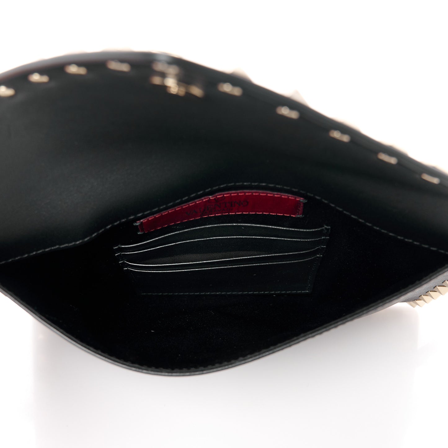 Vitello Medium Rockstud Envelope Flat Wristlet Pouch Black
