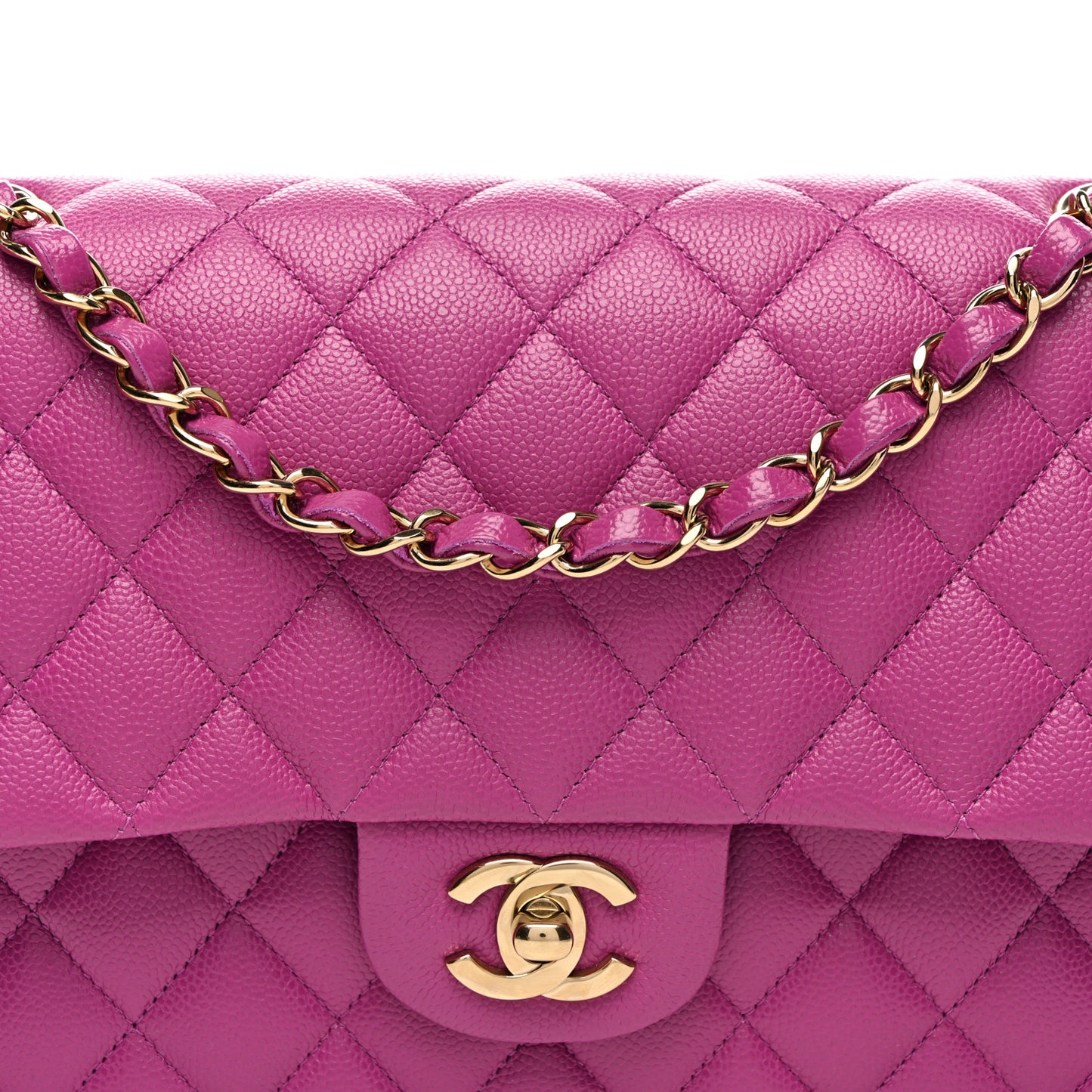 Caviar Quilted Medium Double Flap Purple