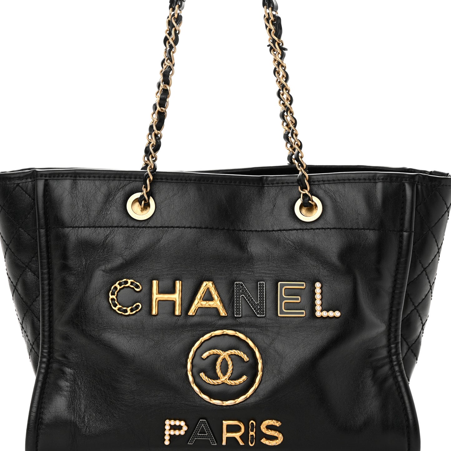 Aged Calfskin Small Charms Deauville Tote Black