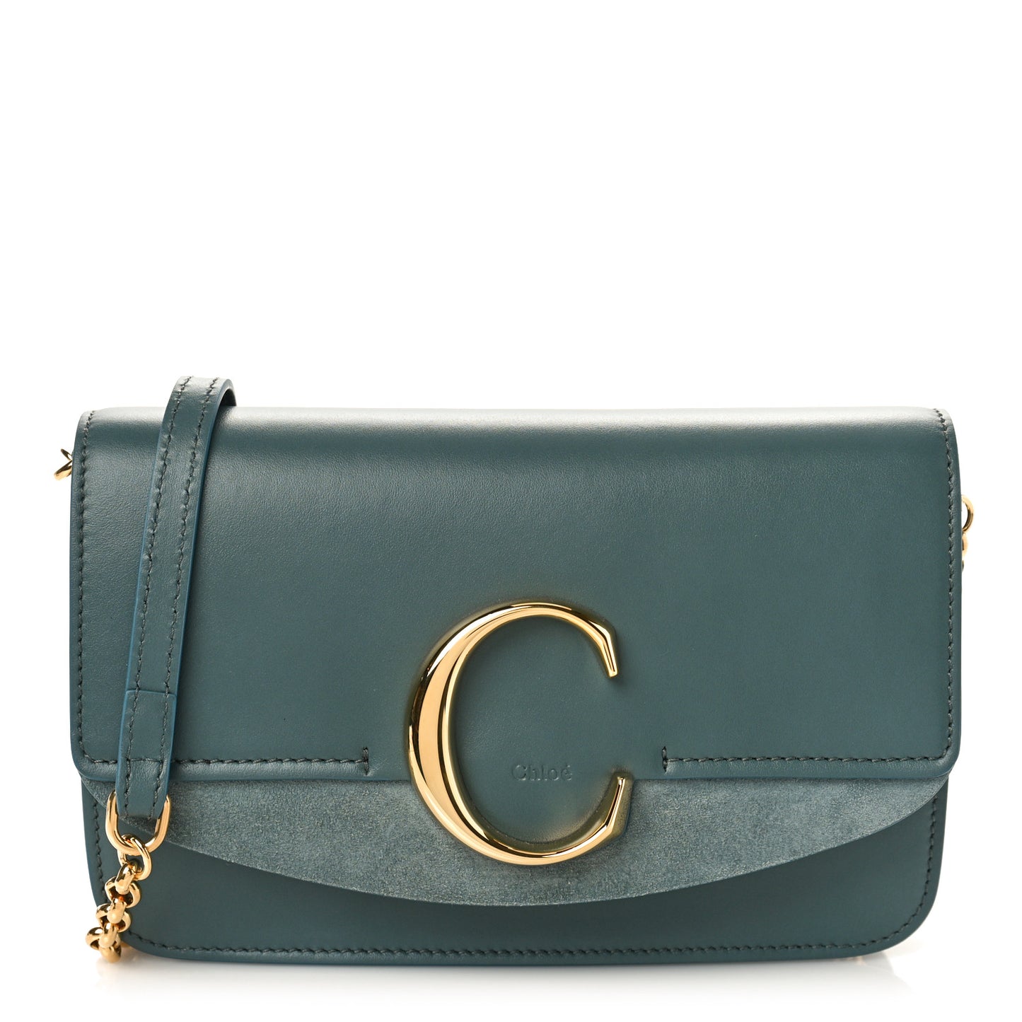 Calfskin Suede C Clutch With Chain Cloudy Blue