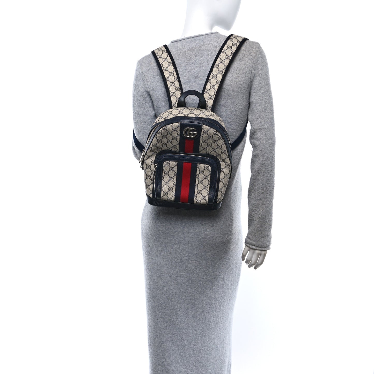 GG Supreme Monogram Textured Dollar Calfskin Web Small Ophidia Day Backpack Beige Blue Black