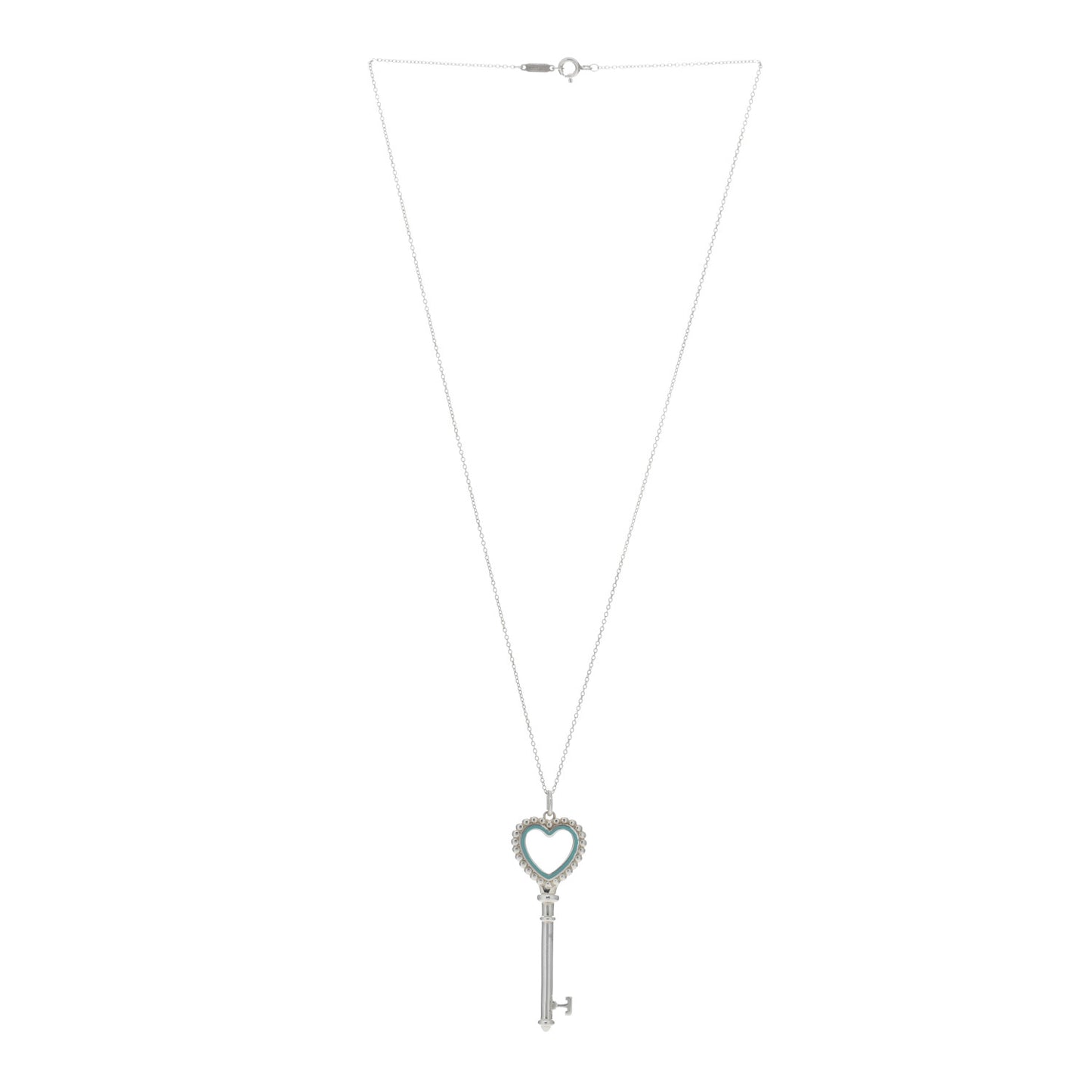 Sterling Silver Enamel Beaded Heart Key Pendant Necklace Blue