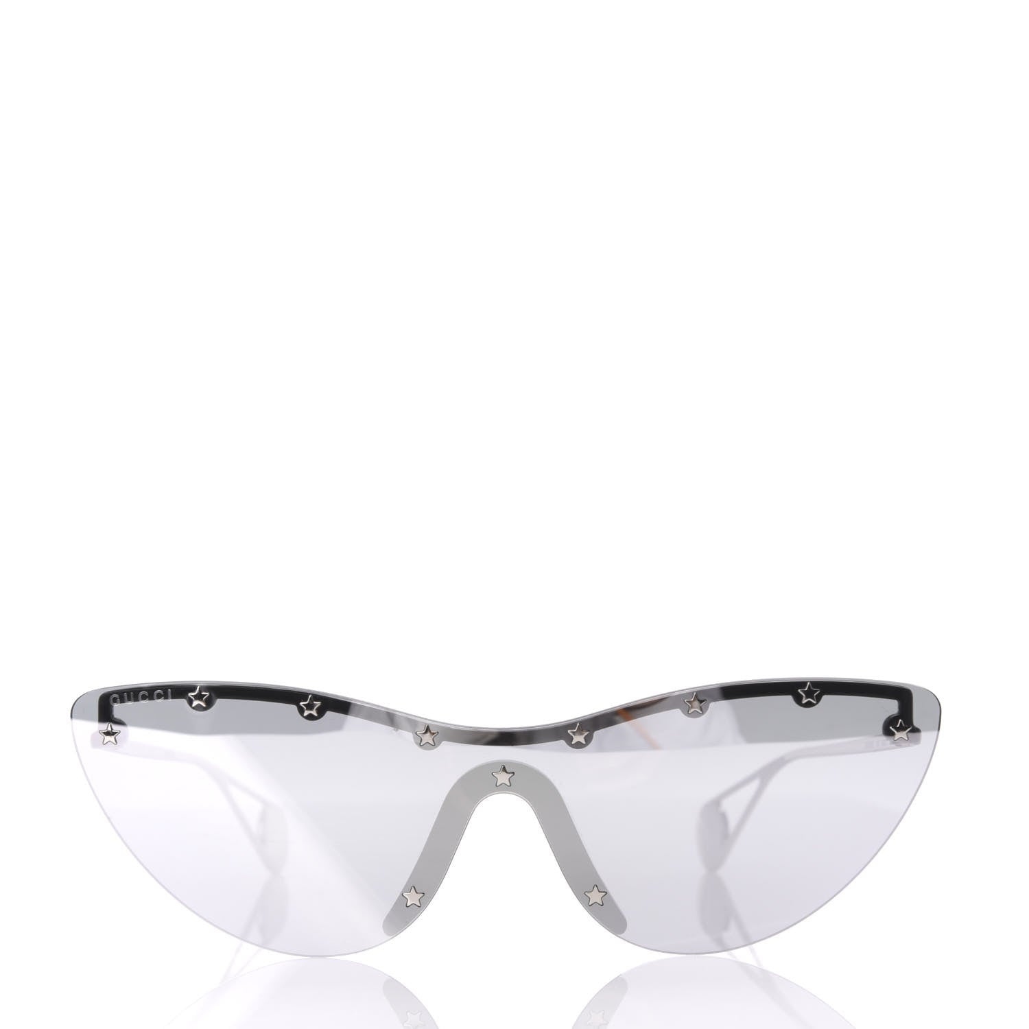Gucci Metal Rimless Star Studded 90mm Cat Eye GG0666S Sunglasses Mirror Silver 2 of 8
