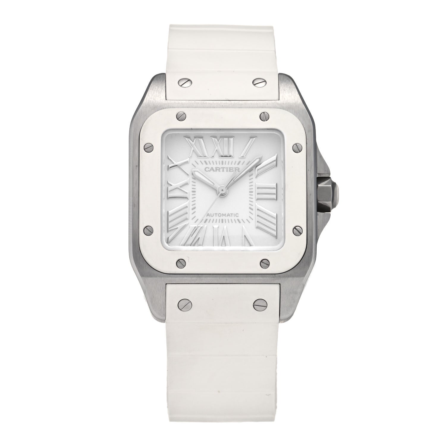 Cartier Stainless Steel Rubber 33mm Santos 100 Automatic Watch White 1 of 5