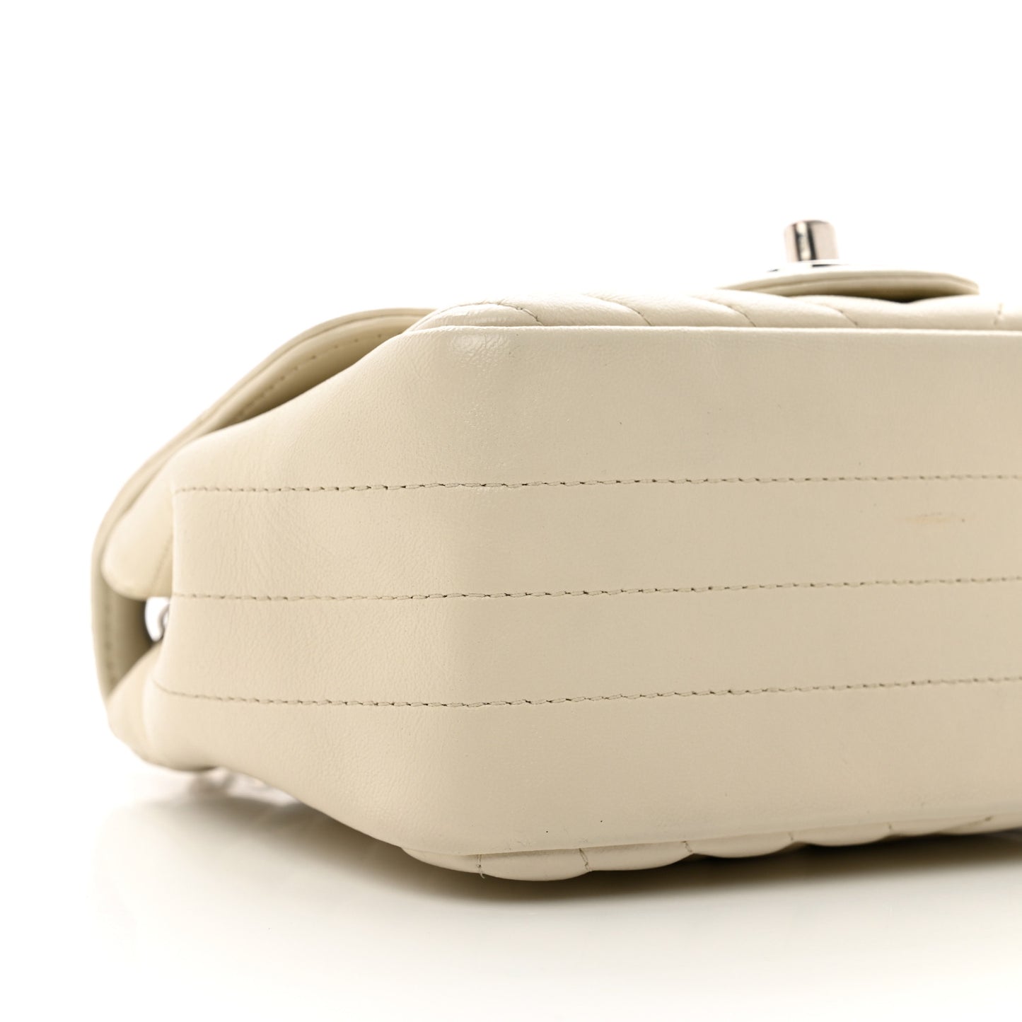 Lambskin Chevron Quilted Mini Square Flap White