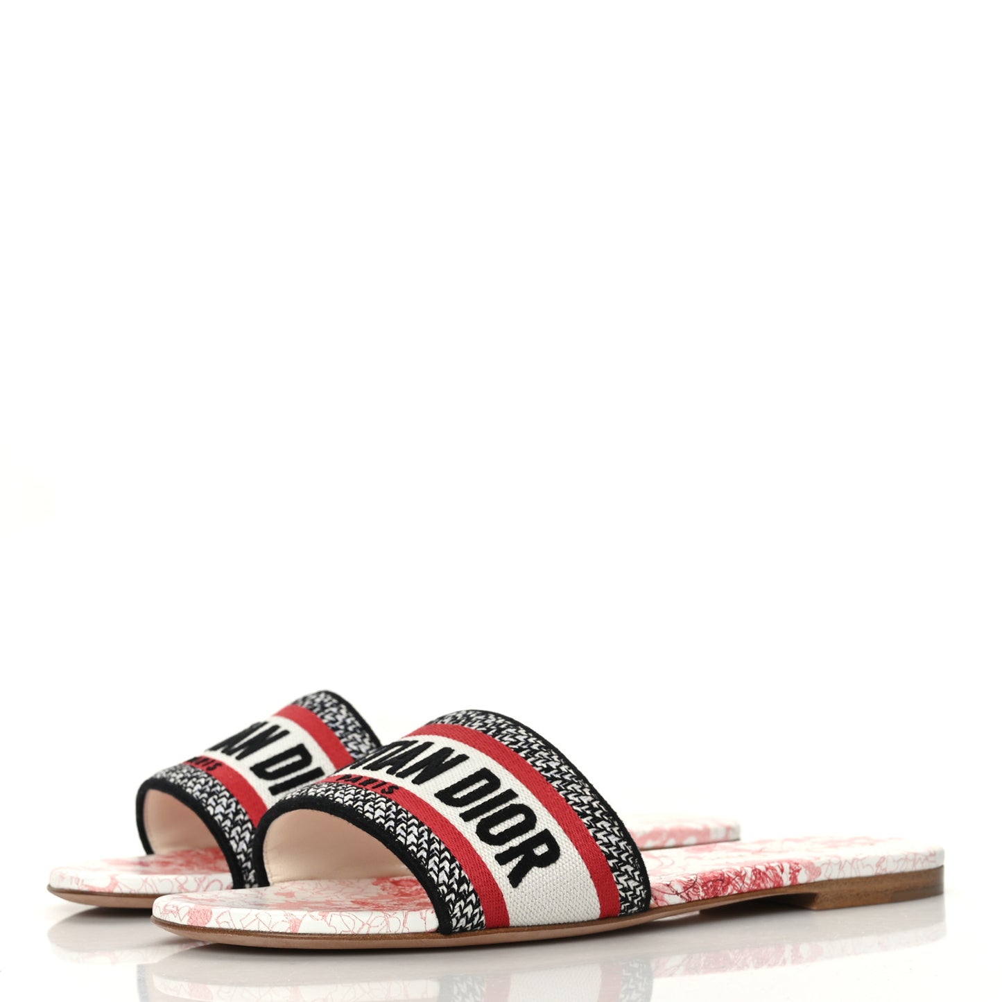 Canvas Embroidered Dioramour Dway Mules Slide Sandals 38 Red