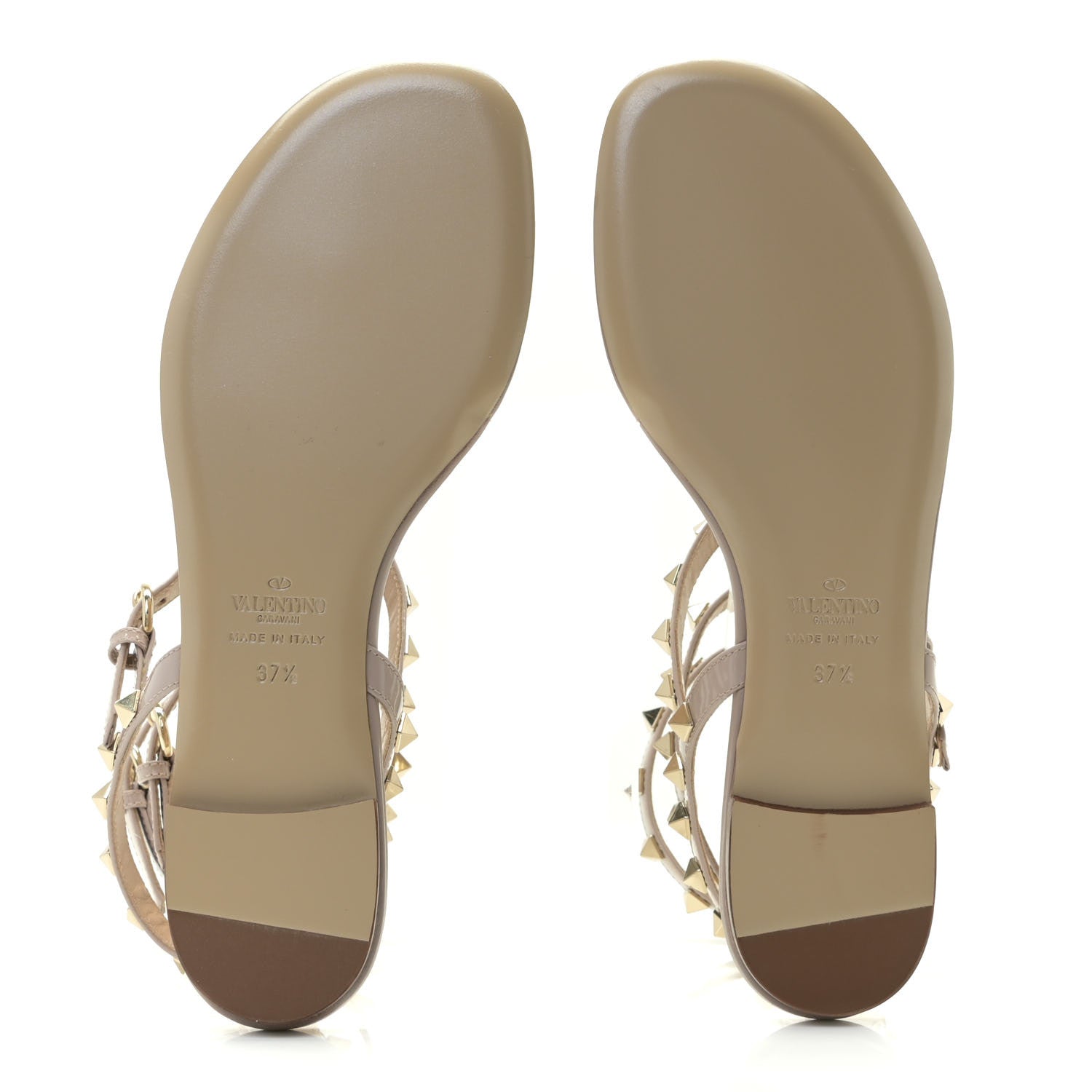 Valentino Garavani Calfskin Rockstud Ankle Wrap Flat Thong Sandals 37.5 Poudre 6 of 9