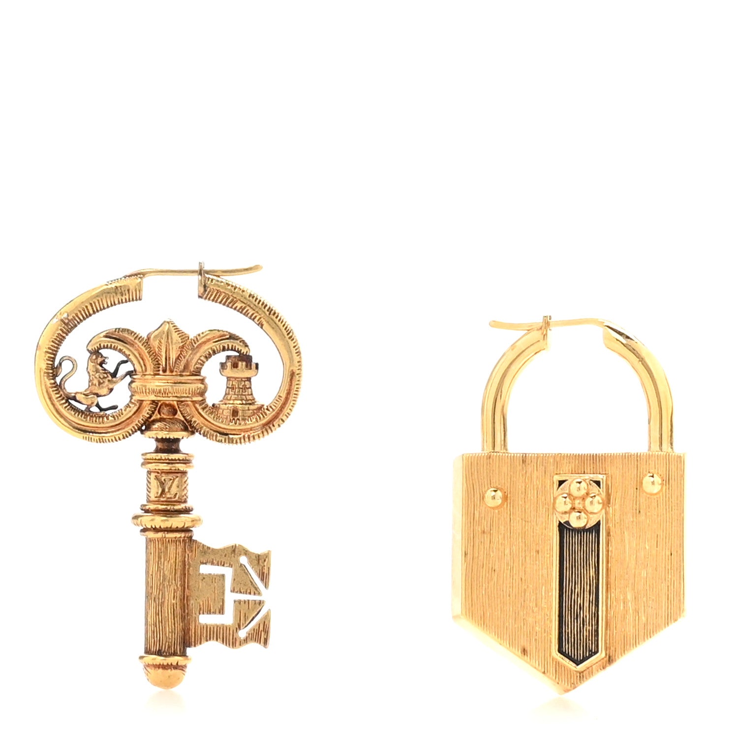 Louis Vuitton ゴールドチャーム ロックとキー Louis Vuitton X FORNASETTI Metal Lock and Key Earrings Gold