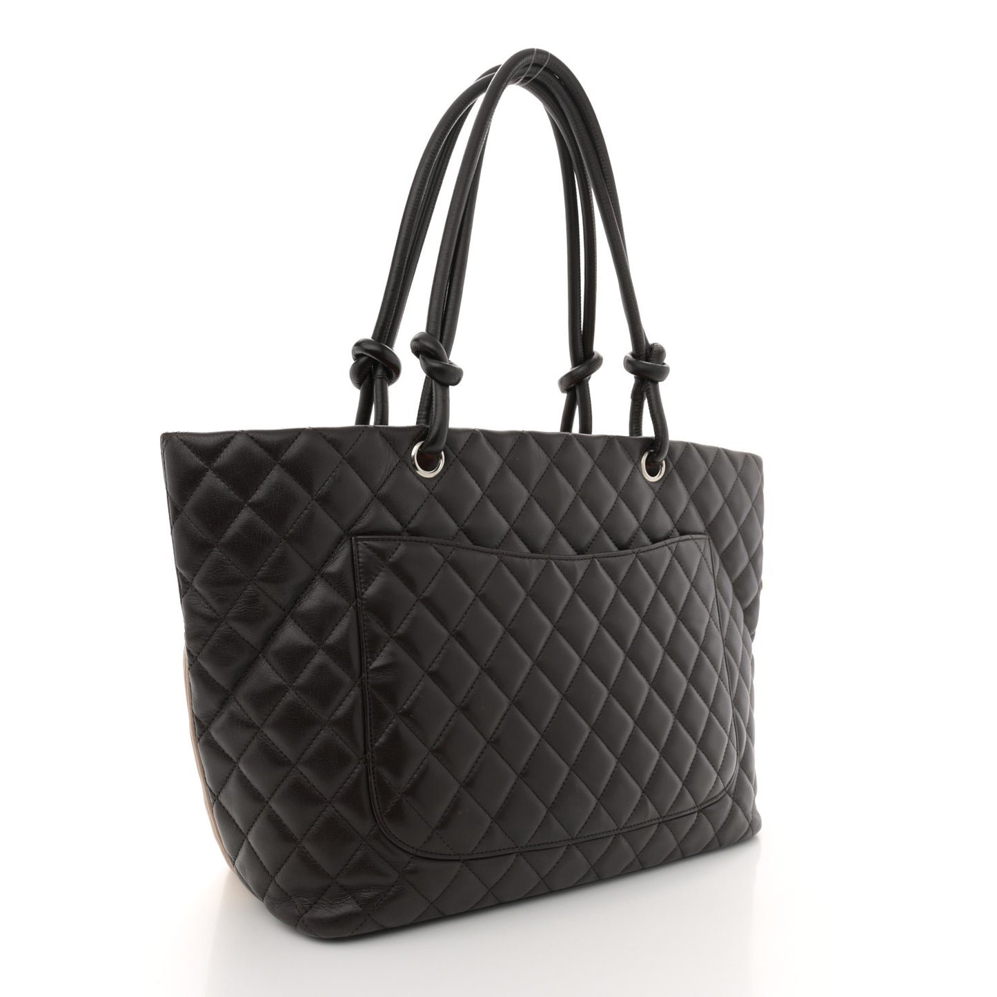 Calfskin Quilted Large Cambon Tote Brown Beige