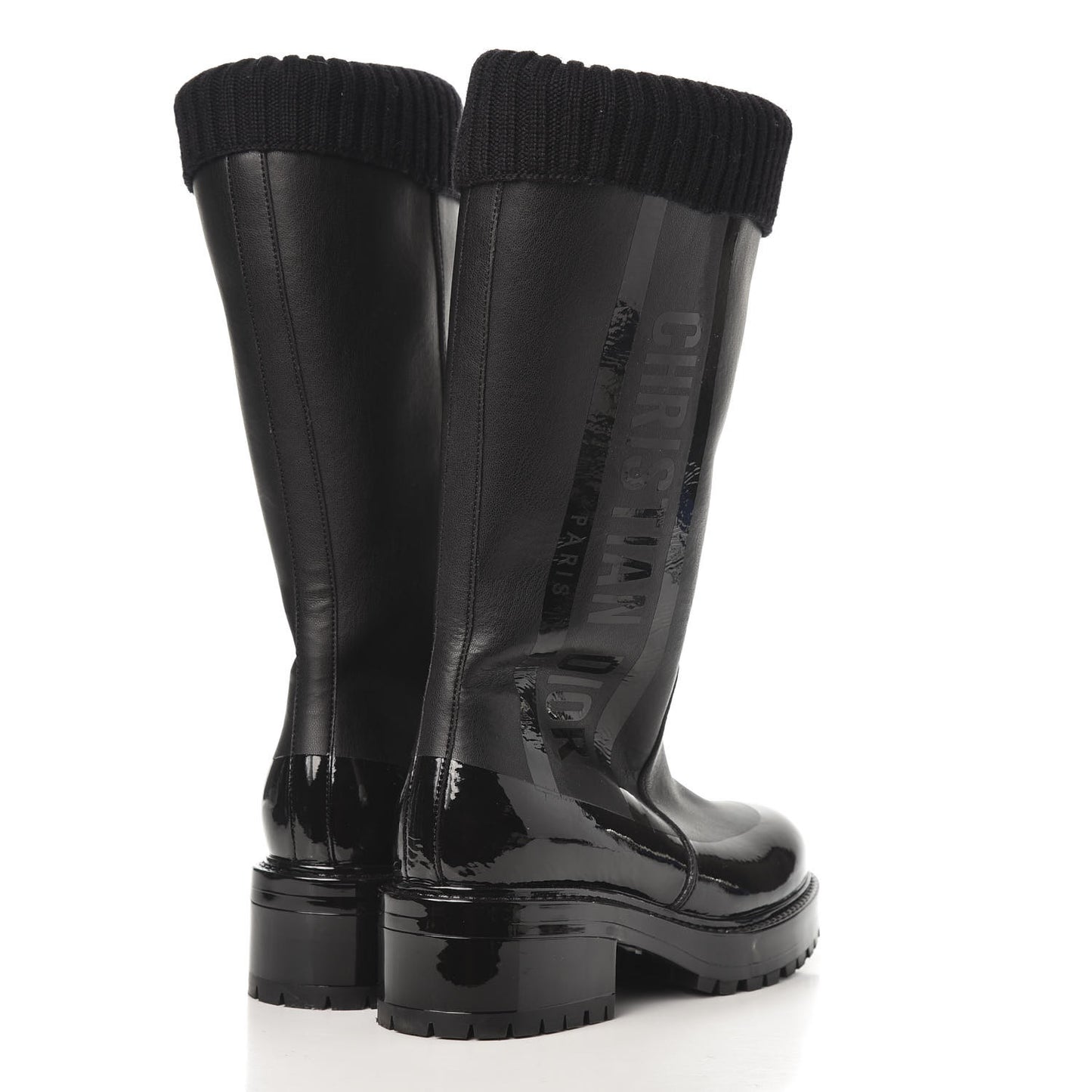 Shiny Rubber Calfskin Tall Boot 38 Black