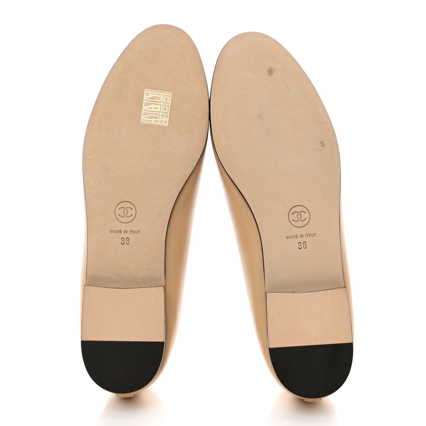 Lambskin Cap Toe CC Ballerina Flats 38 Beige Black