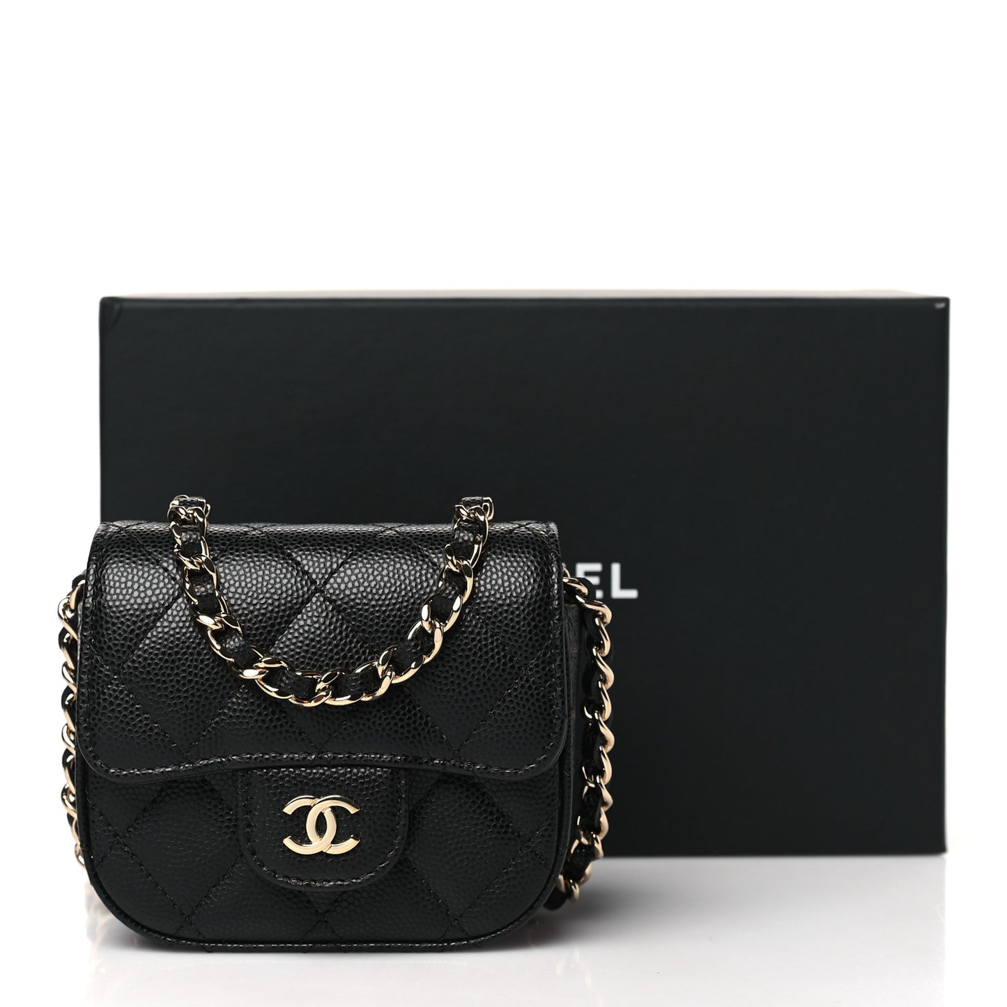 Caviar Quilted Mini Clutch With Chain Black