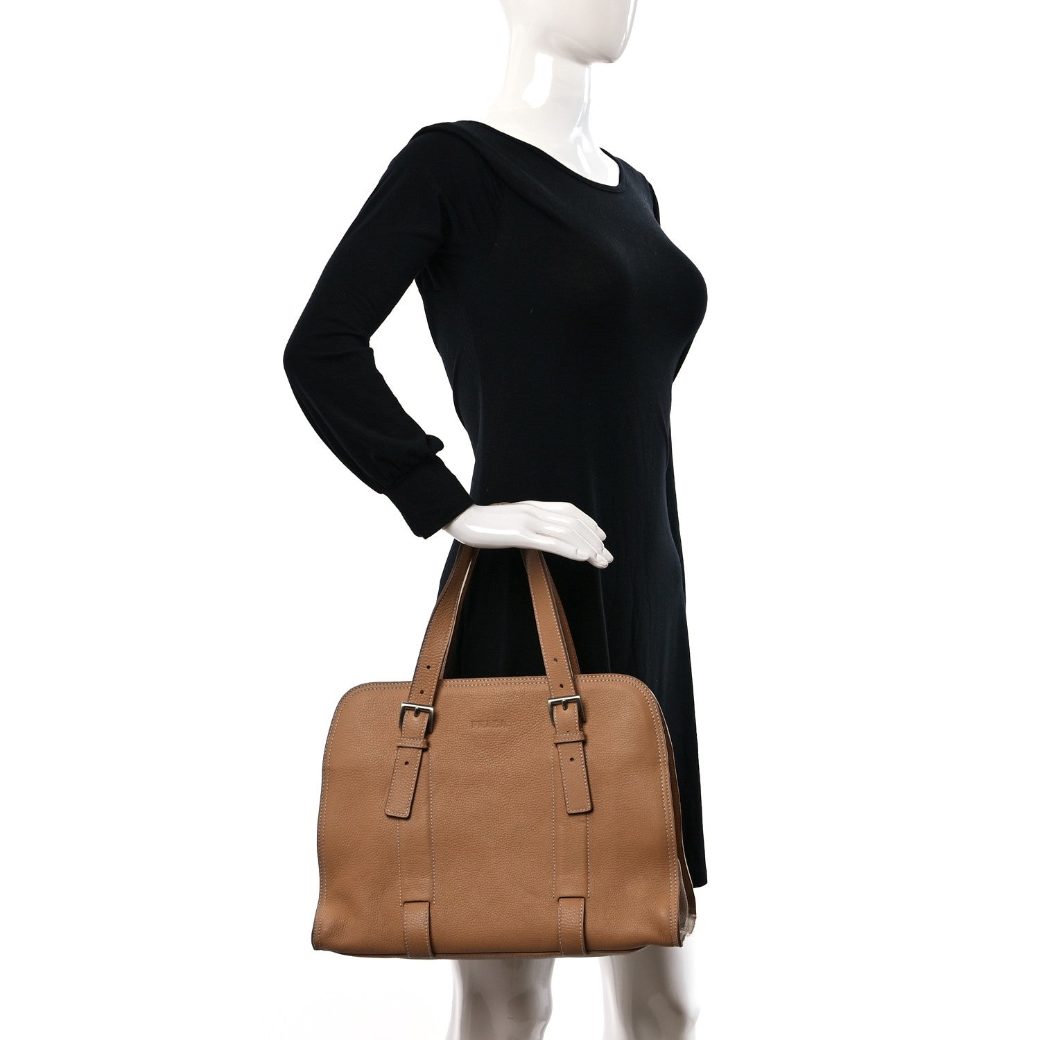 Prada Vitello Daino Shoulder Bag Sughero 3 of 13