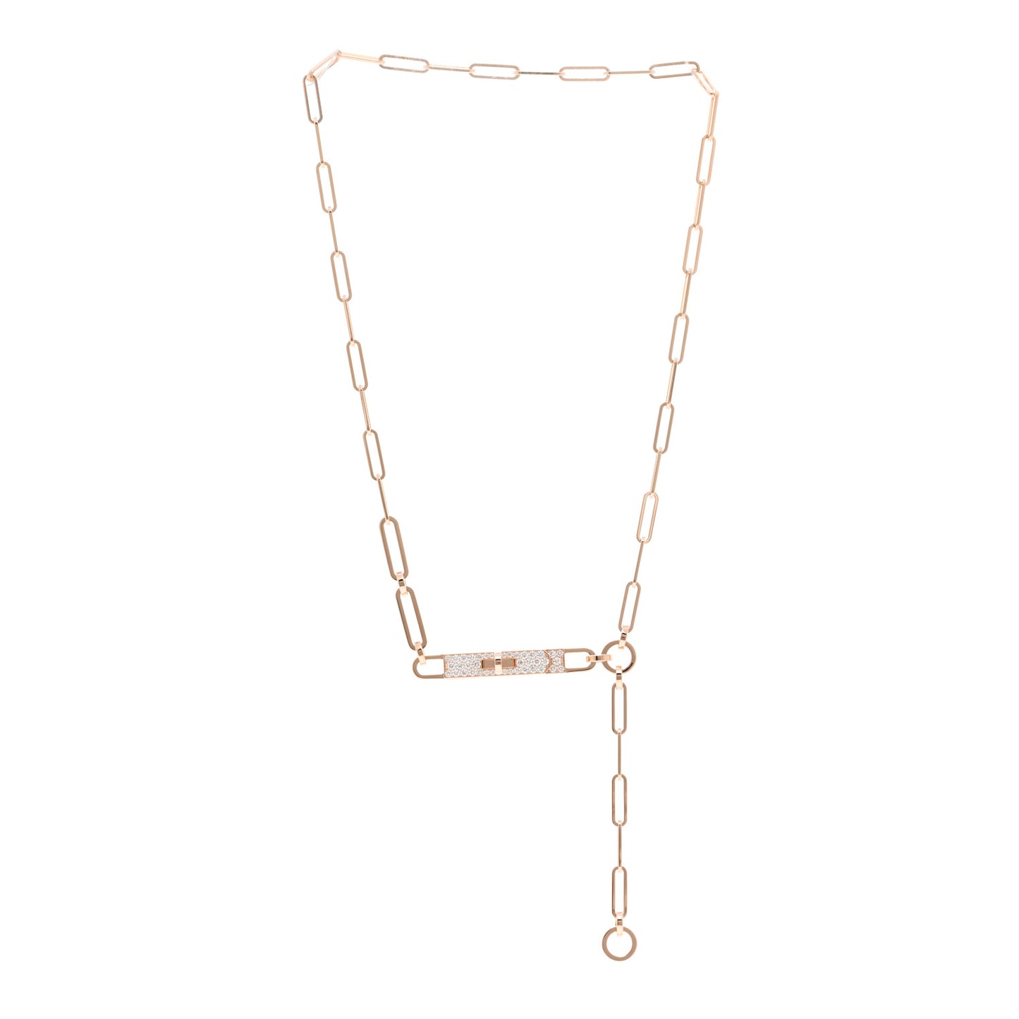 18K Rose Gold Diamond Pave PM Kelly Chaine Lariat Necklace ST