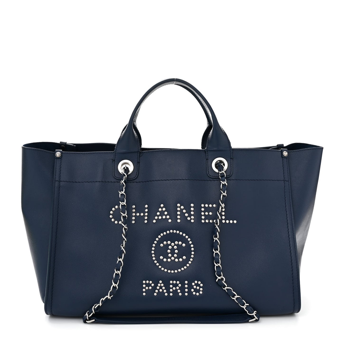 Caviar Large Studded Deauville Tote Navy