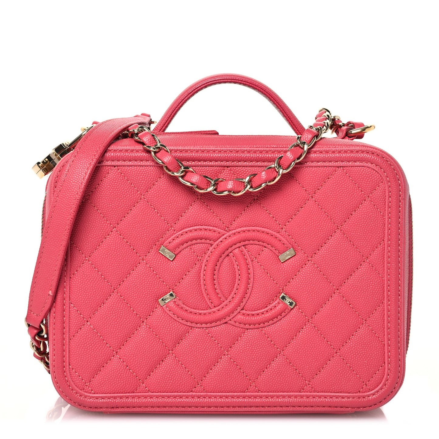 Caviar Quilted Medium CC Filigree Vanity Case Pink
