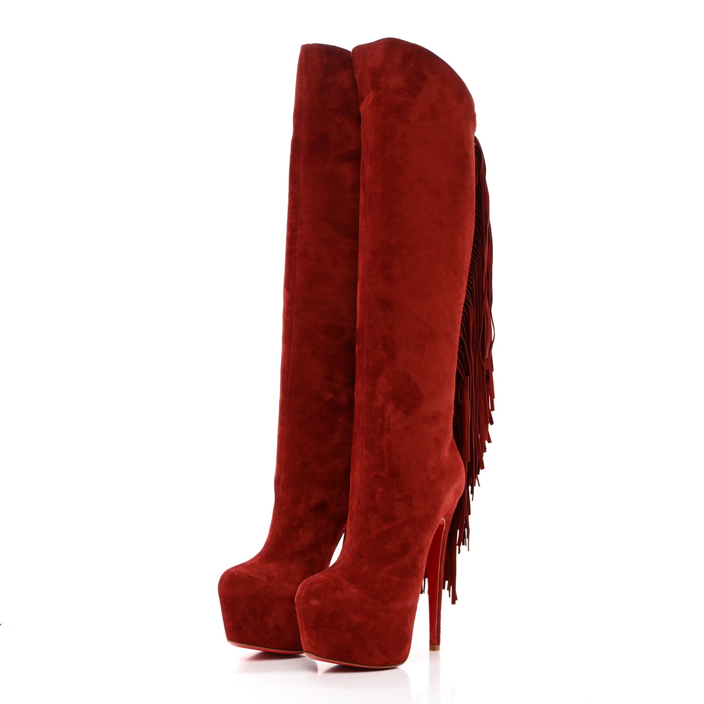 Suede Fringe Interlopa 160 Over The Knee Boots 37.5 Red
