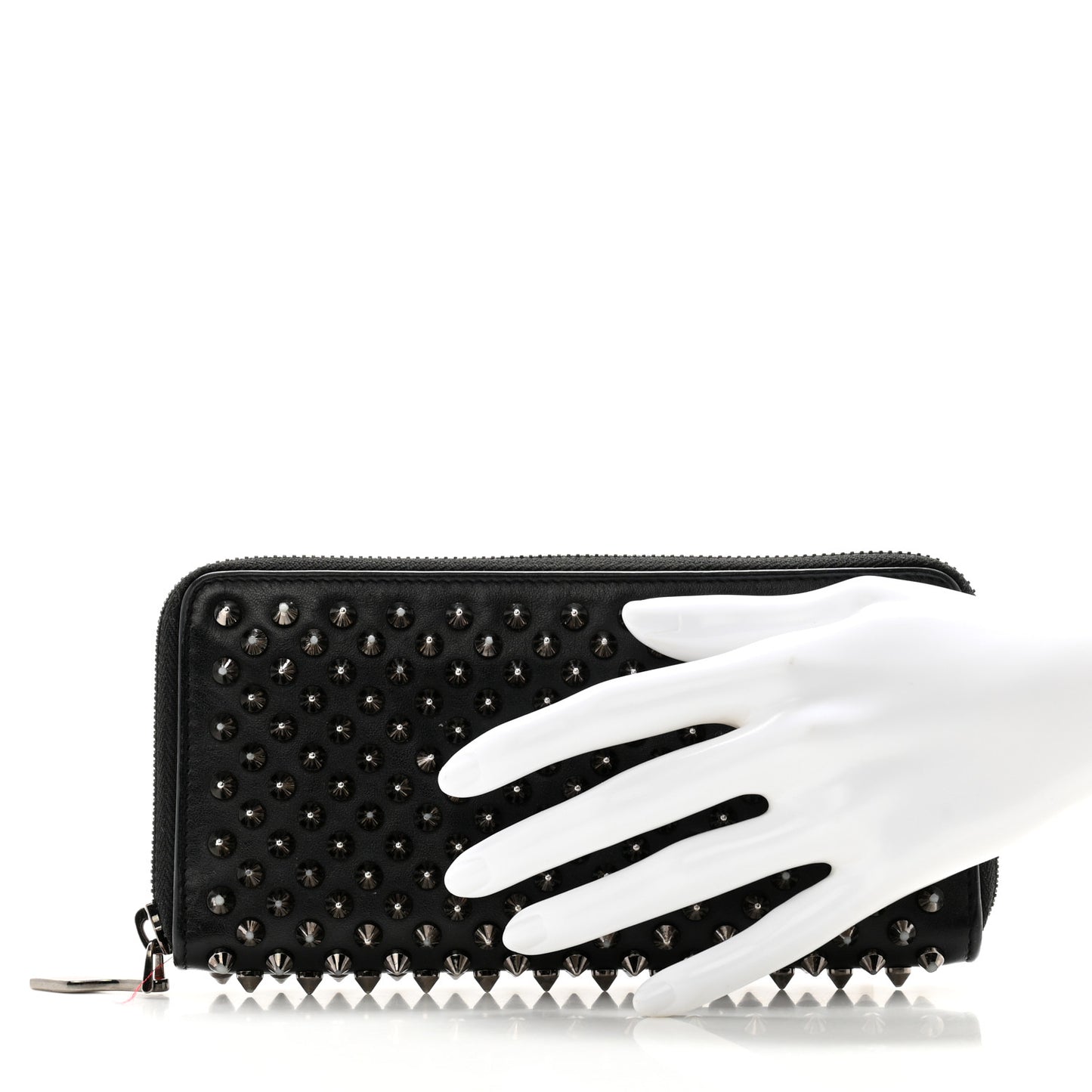 Calfskin Panettone Spiked Zip Around Wallet Black