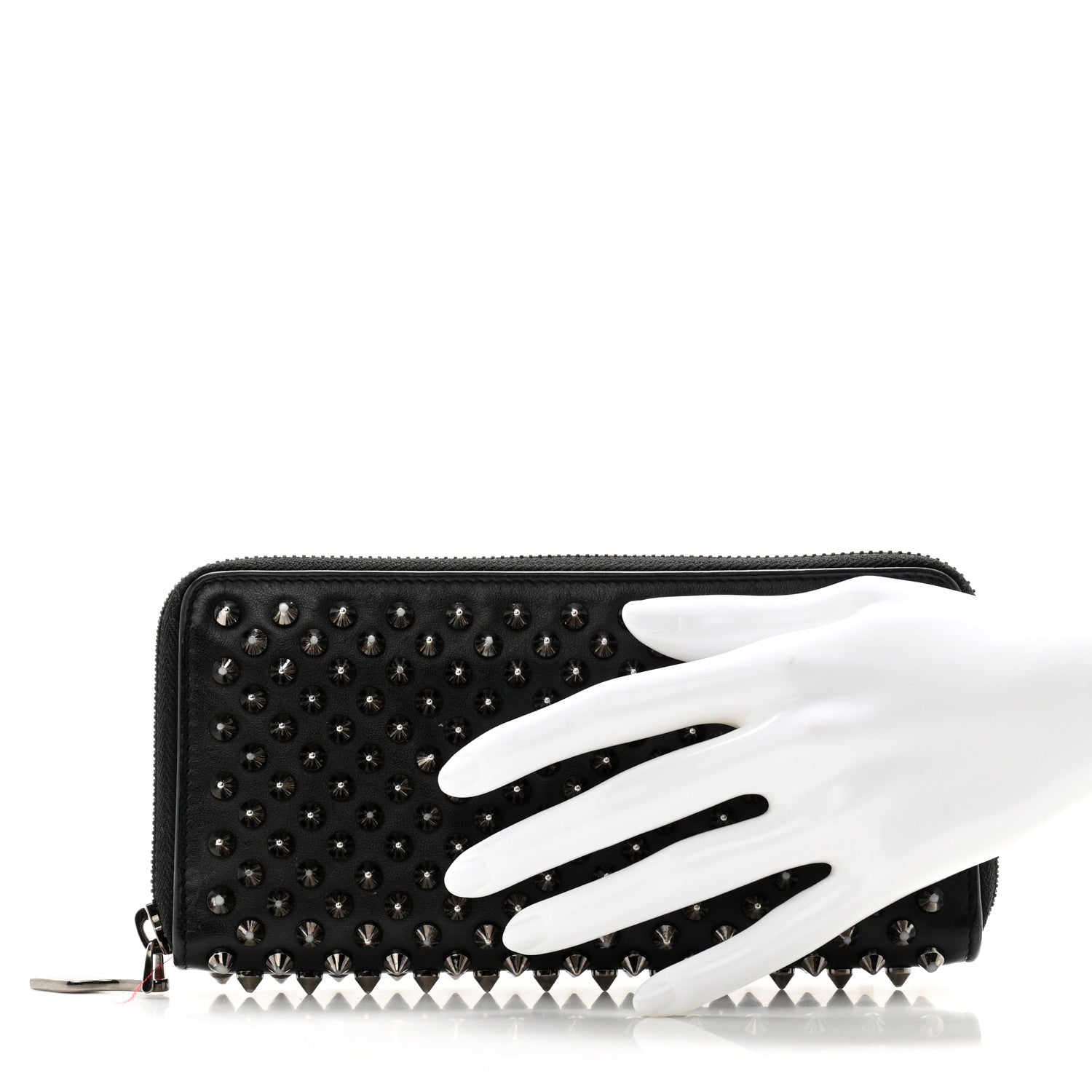 Christian Louboutin Calfskin Panettone Spiked Zip Around Wallet Black 2 of 13