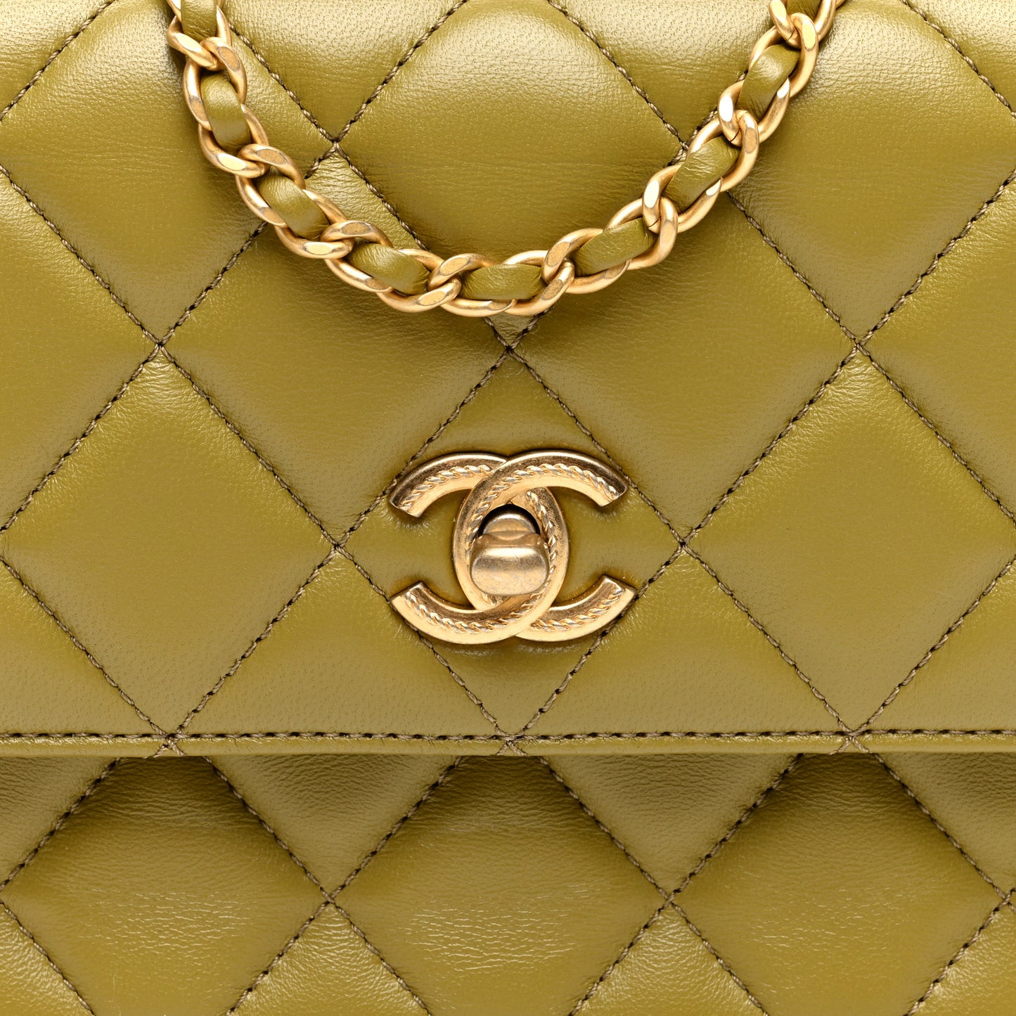 Lambskin Quilted Metal Top Handle Flap Green
