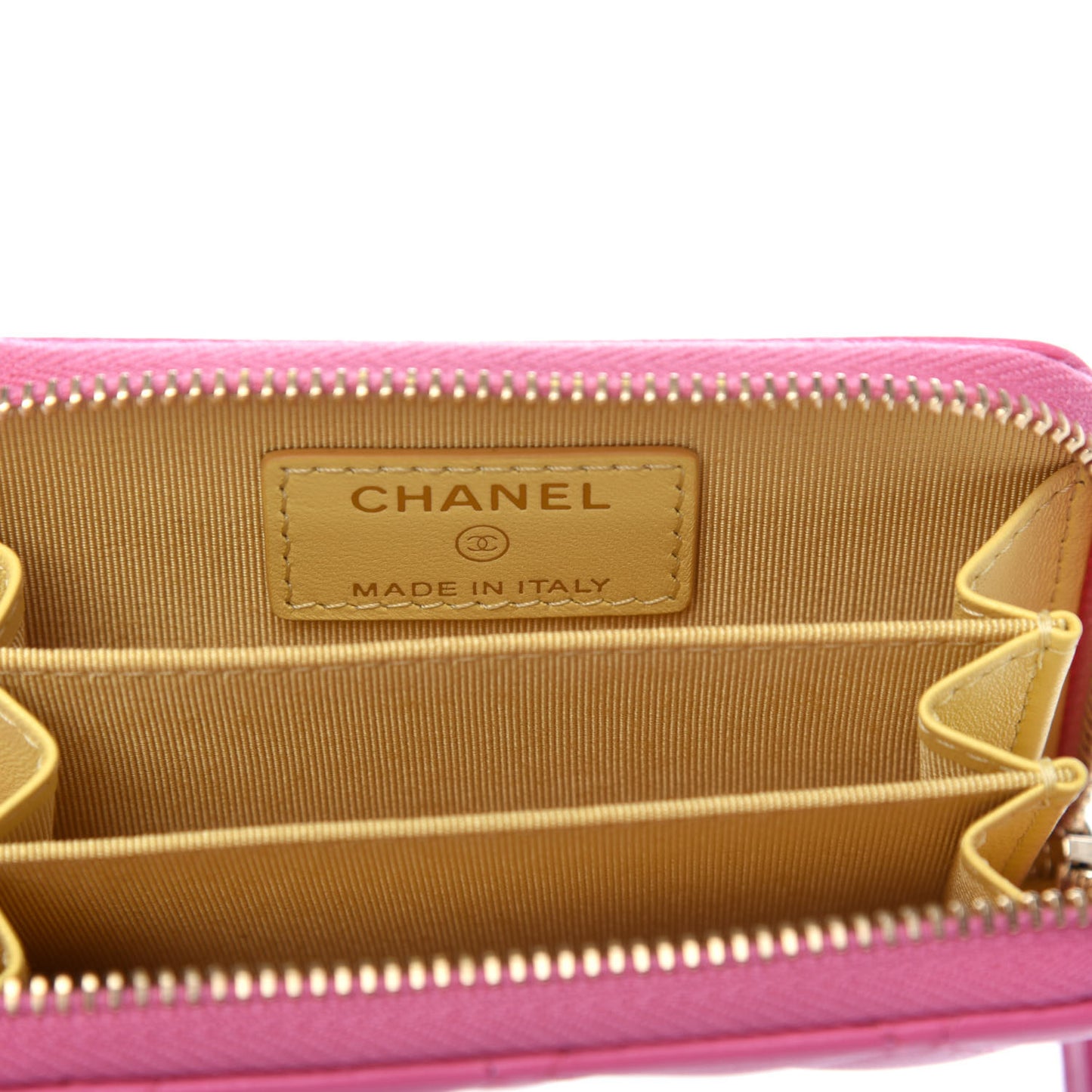 Lambskin Quilted Zip Around Coin Purse Wallet Pink Yellow