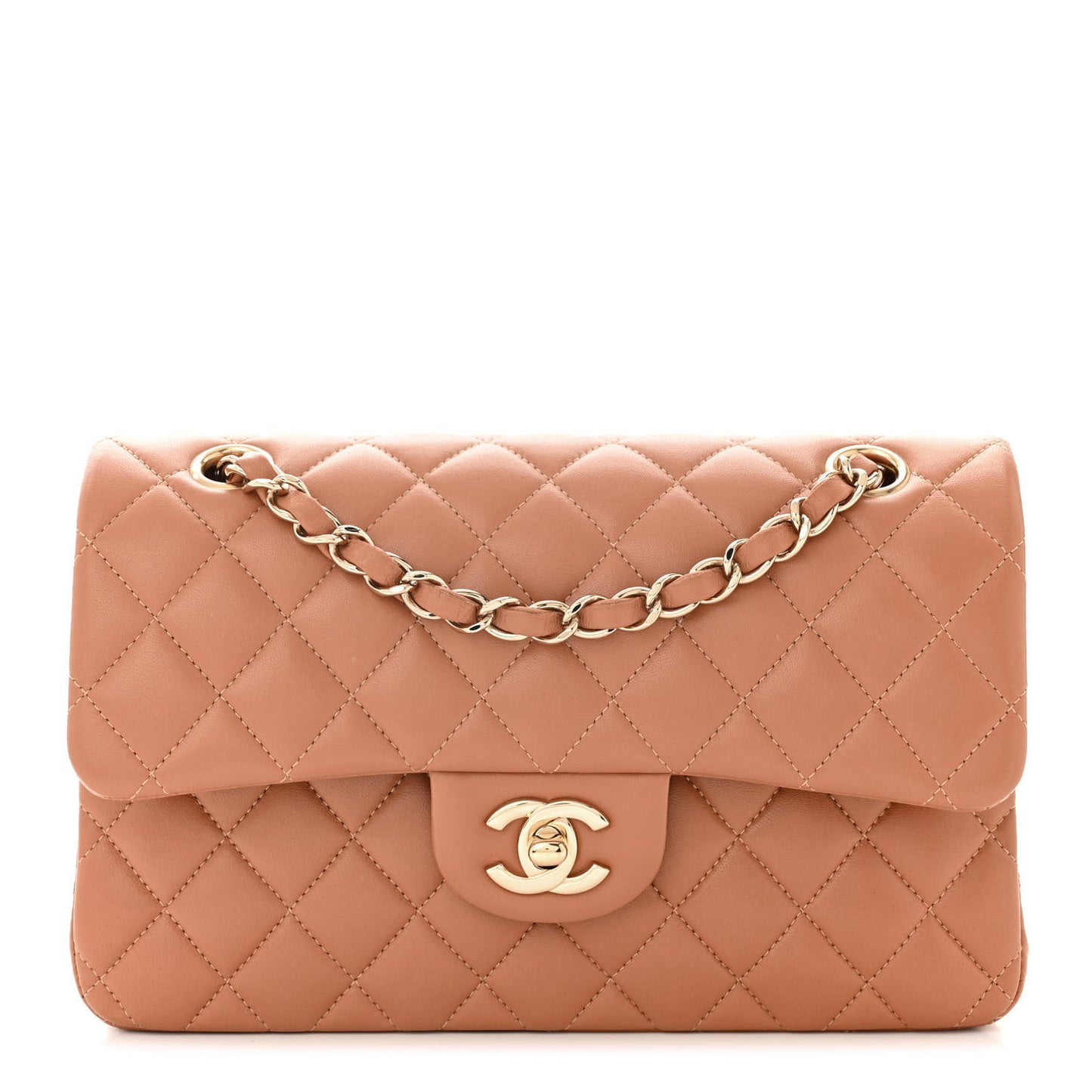 Lambskin Quilted Small Double Flap Brown