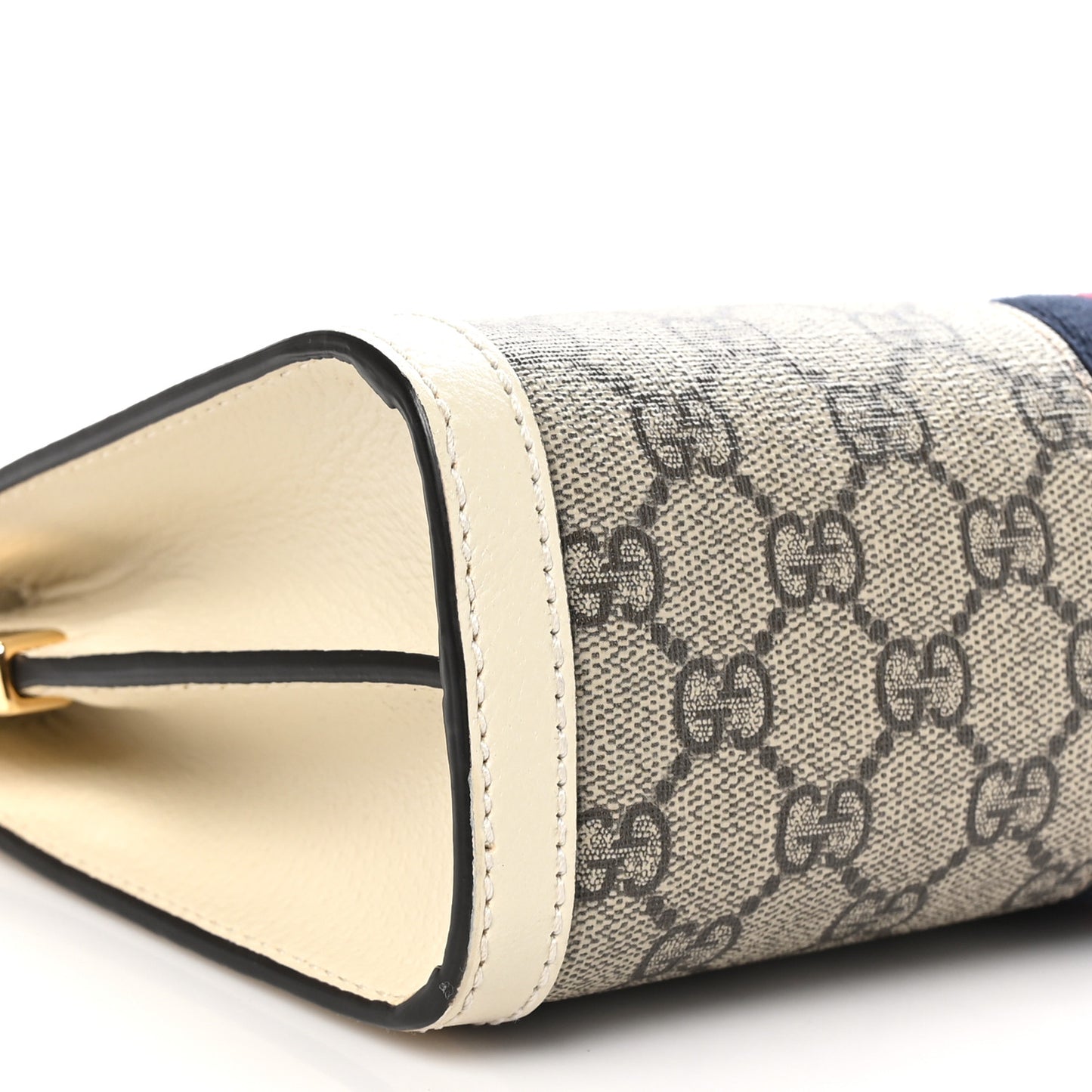 GG Supreme Monogram Textured Calfskin Web Small Ophidia Chain Shoulder Bag Beige Ebony Mystic White