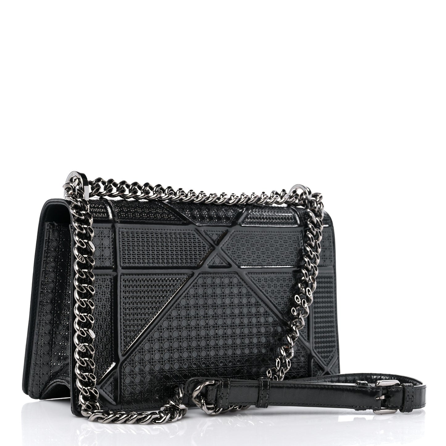 Metallic Patent Micro-Cannage Medium Diorama Flap Bag Onyx Black