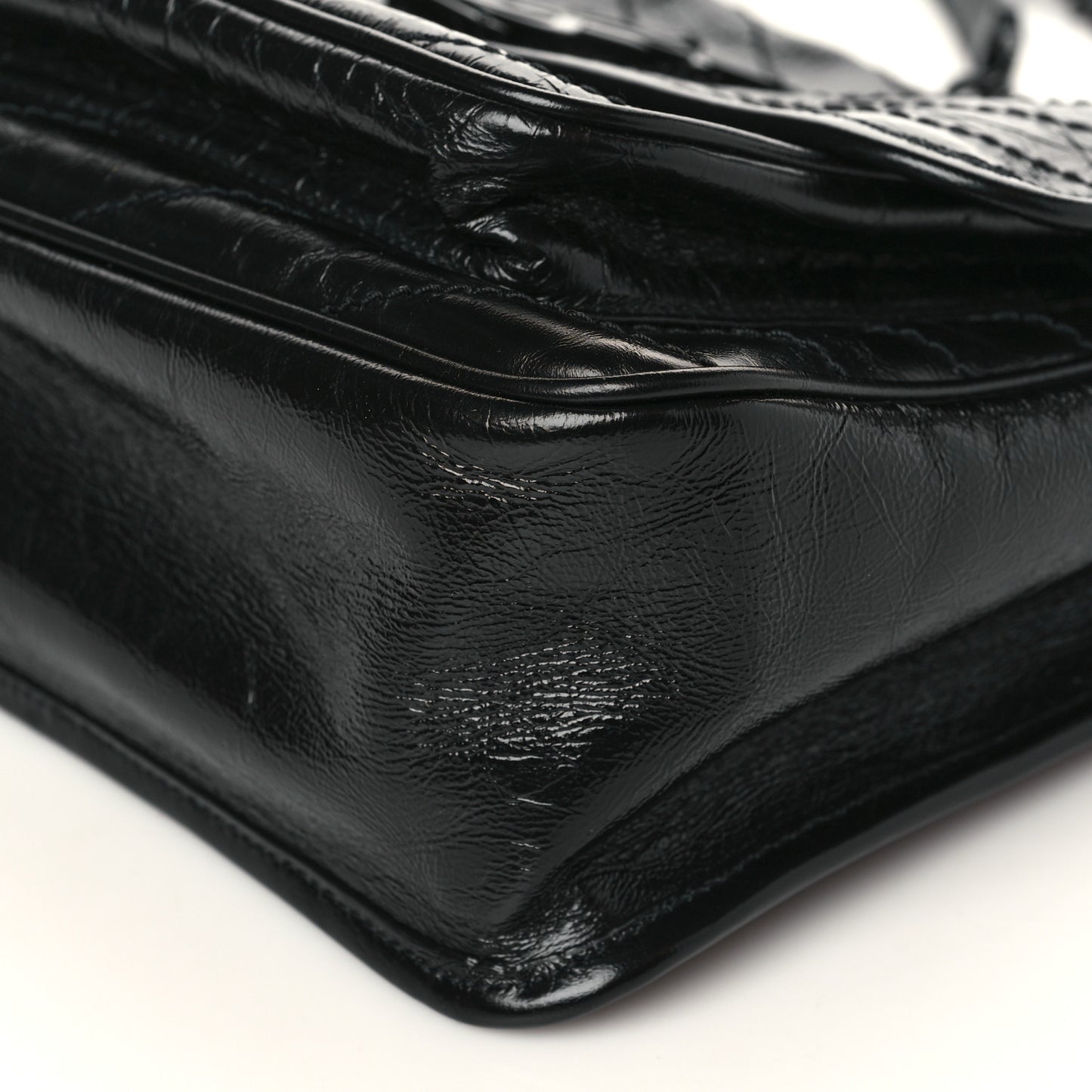 Crinkled Calfskin Matelasse Monogram Medium Niki Chain Satchel Black
