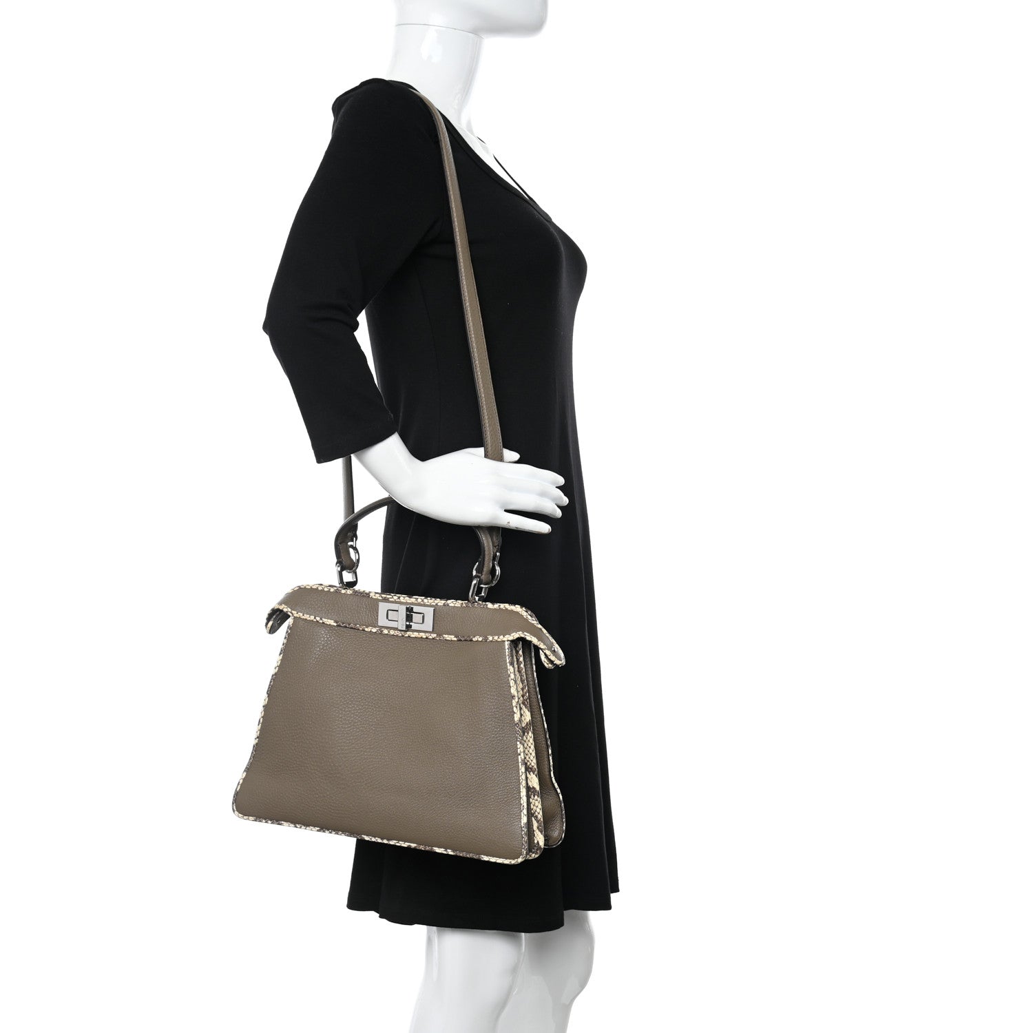 Fendi Cuoio Romano Elaphe Chamois Python Print Medium Peekaboo I SEE U Satchel Tartufo 2 of 10