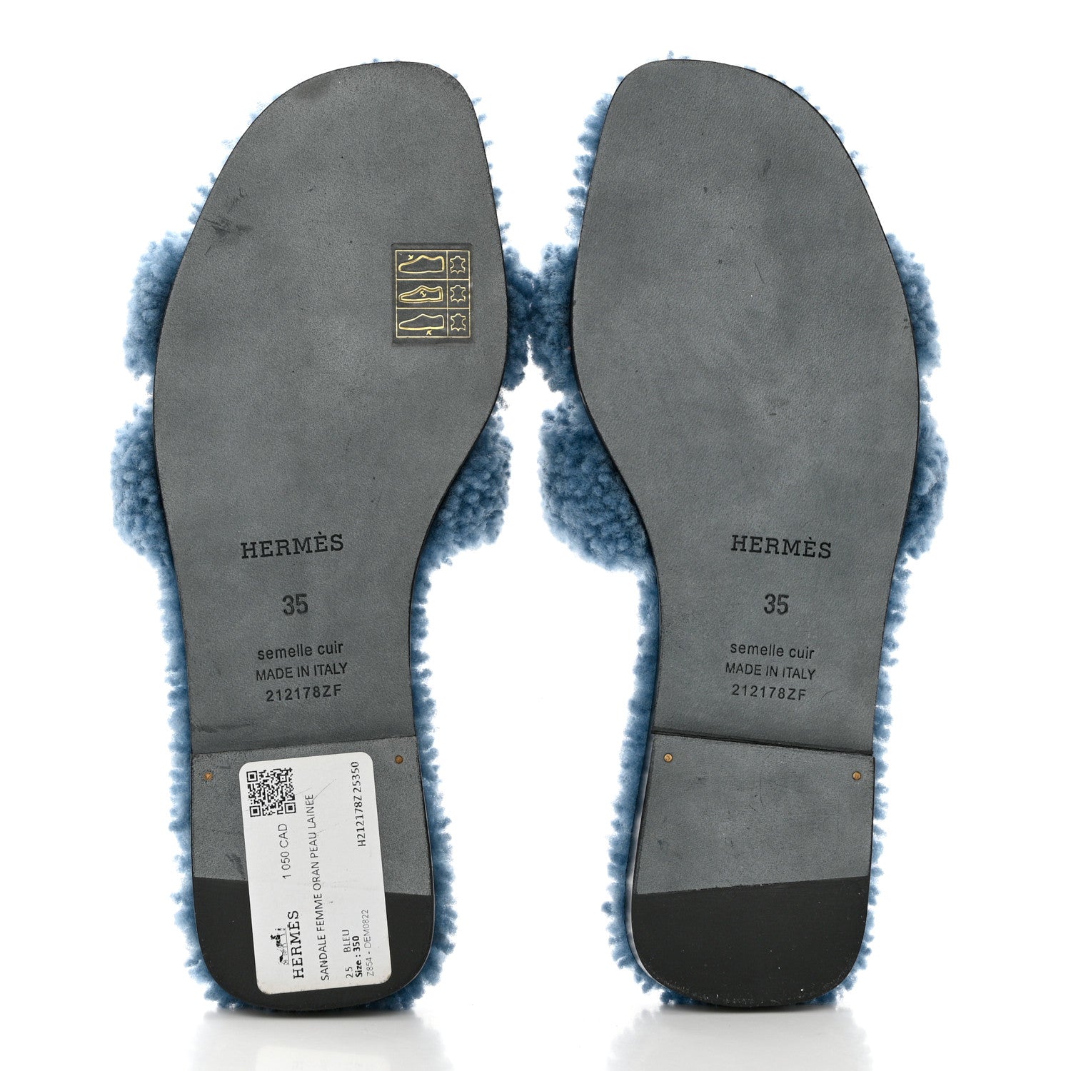Hermes Woolskin Oran Sandals 35 Bleu 5 of 8